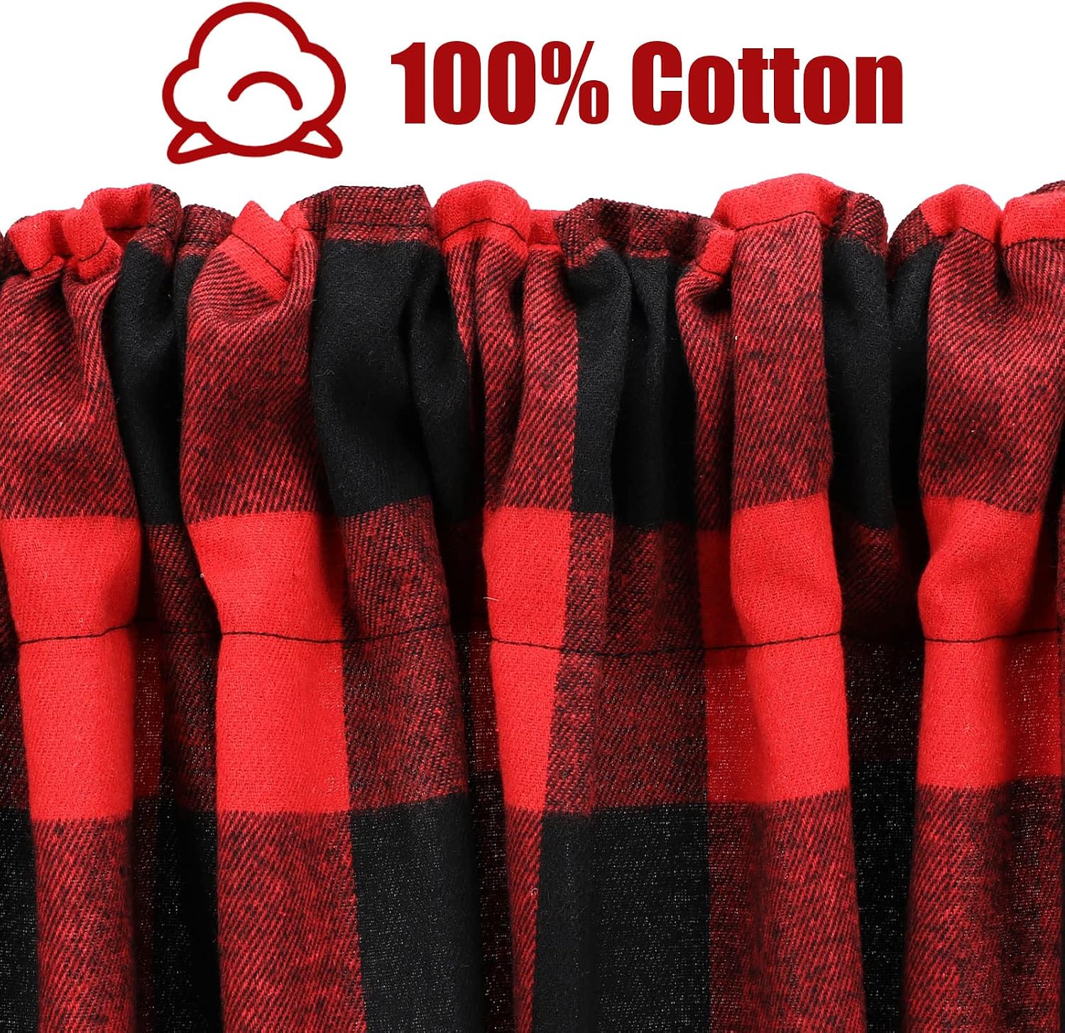 Peryiter 4 Pieces Winter Buffalo Plaid Kitchen Curtains Window Curtains and Valance 18 x 52 Inches Kitchen Rod Pocket Valances for Bathroom, Living Room (Big Black and Red Plaid)