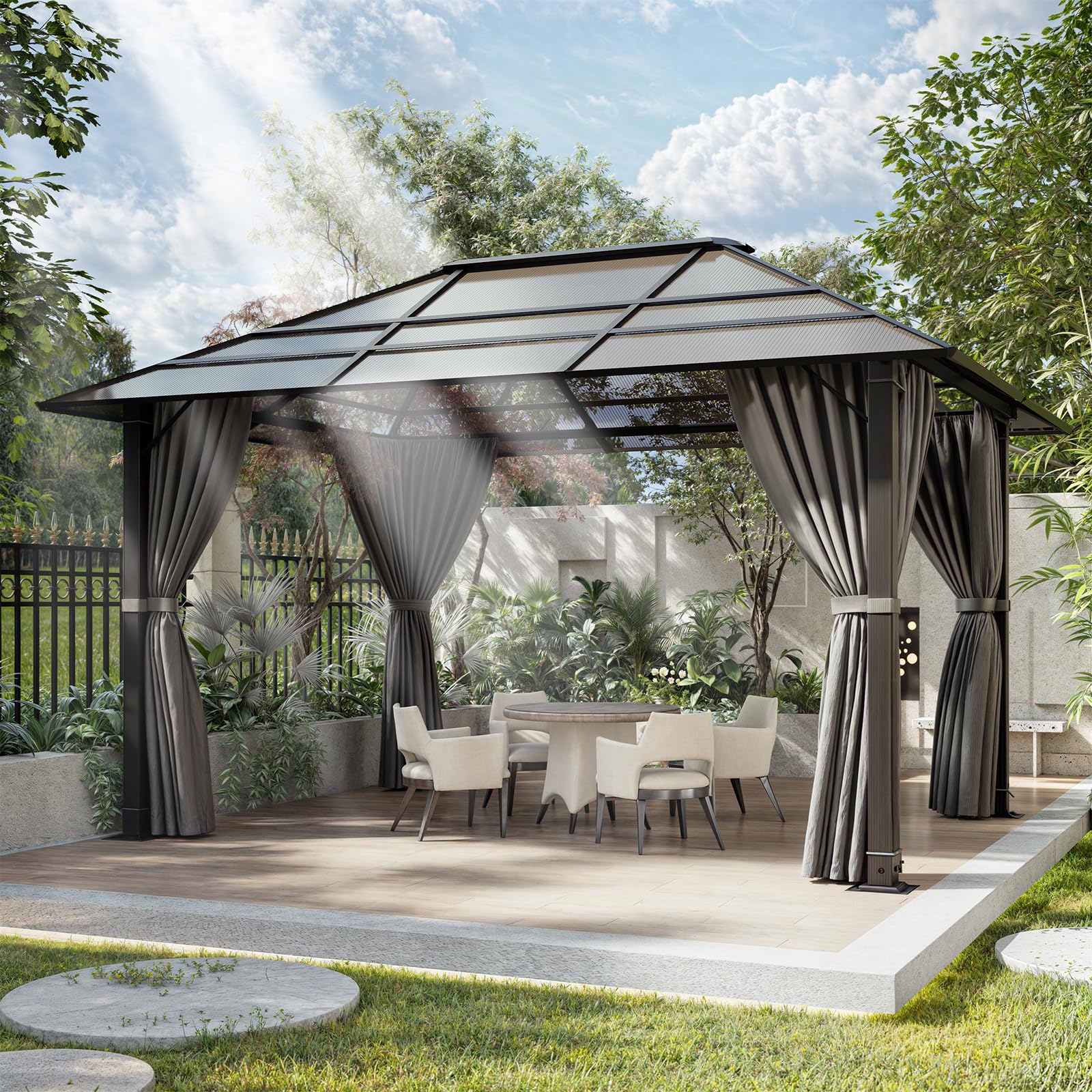 Devoko Pavillon 3x4 Wasserdicht Stabil Winterfest, Aluminium Gartenpavillon, Grillpavillons mit festem, lichtdurchlässigem Dach, Protection UV 50+, Pergola Geeignet für Gärten im Freien, Dark Gray