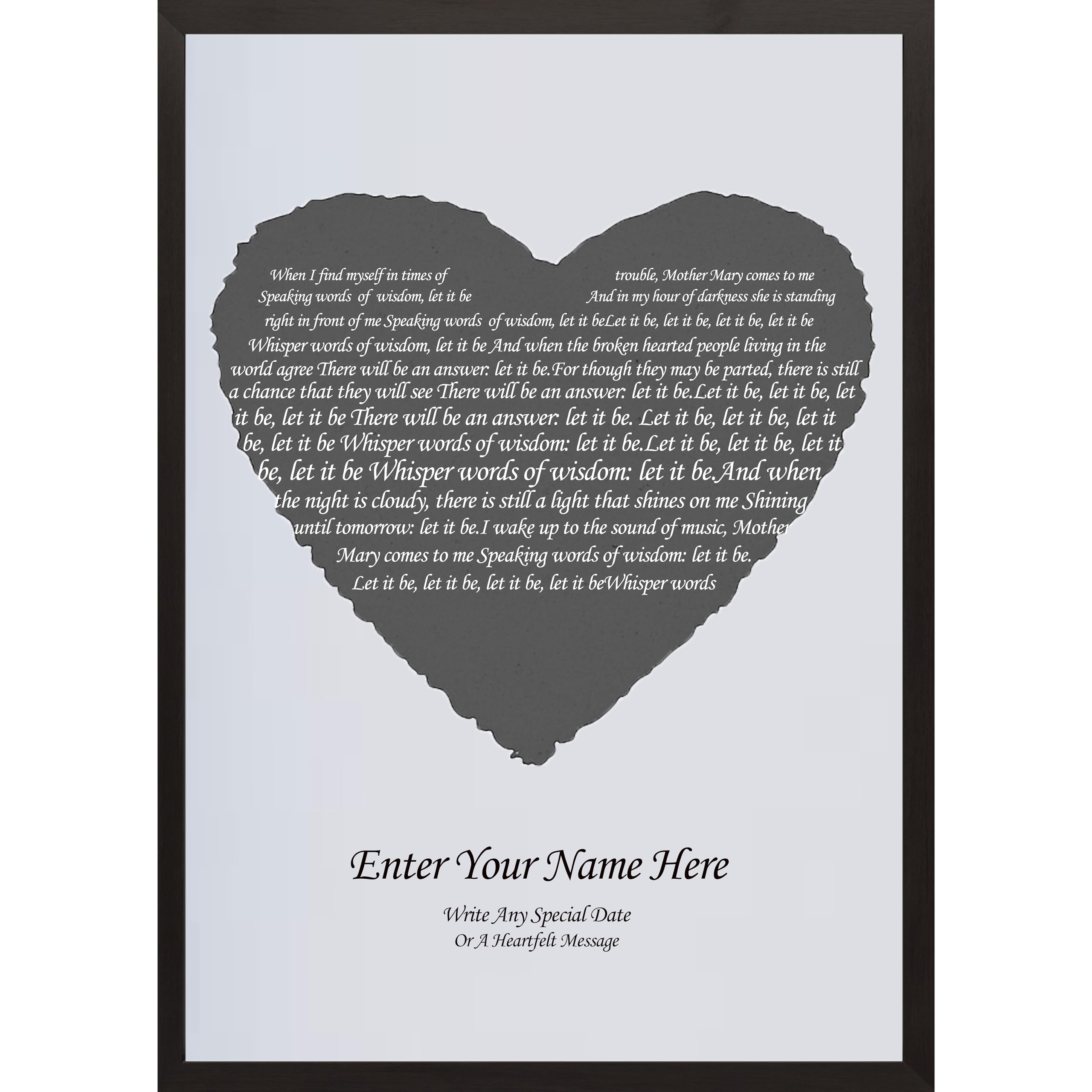 Tinygift Multi Personalised Heart Poster Print - Choose Any Song Lyrics For Husband Wife, Girlfriend, Boyfriend | Wedding Vows Poem Printed Father's Day Gift A4 A3 A2 A1 Sizes | Frame Option