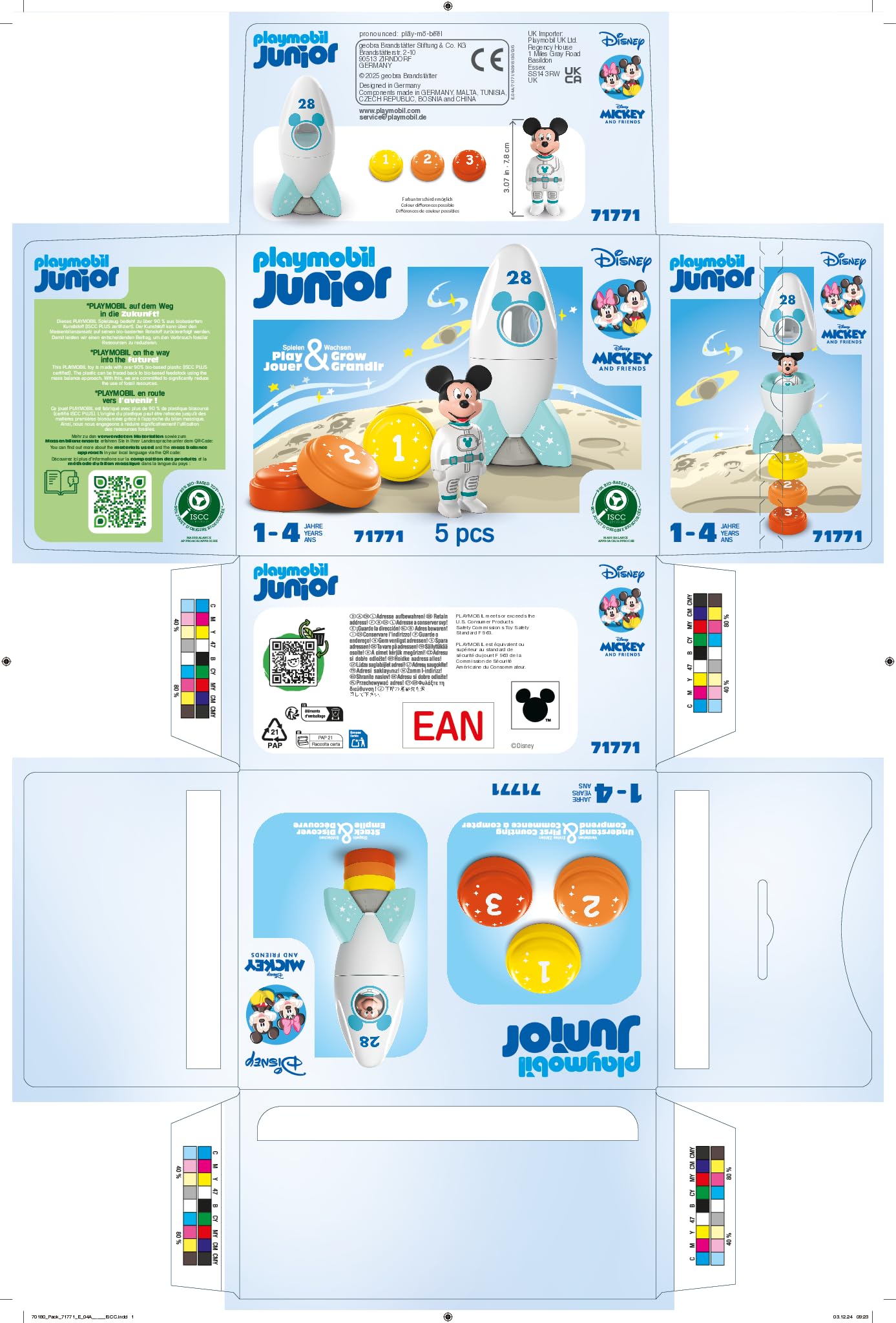 PLAYMOBIL JUNIOR & Disney Razzo di Topolino e avventura spaziale, Giocattolo sostenibile da 1 anno, Regalo per i più piccoli, Favorisce l'immaginazione e il primo apprendimento, 71771