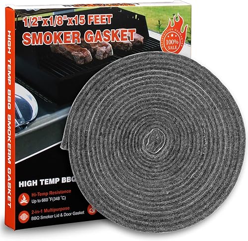 Miniatura 1 de Sellos de juntas de ahumador de 15 pies, 12 "x 18" de alta temperatura para parrilla de repuesto de fieltro autoadhesivo, cinta de juntas de