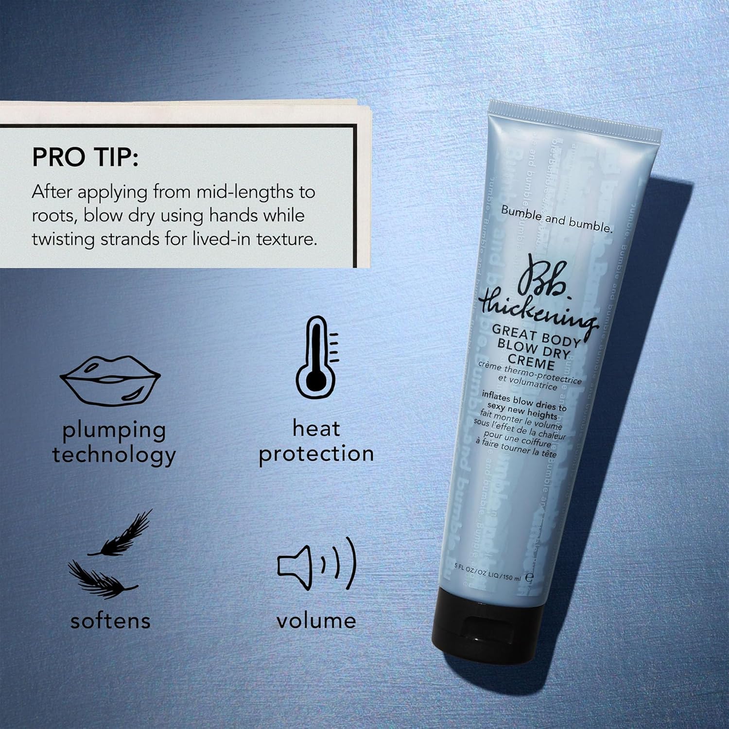 Bumble and bumble. Thickening Great Body Volumizing Blow Dry Cream | Heat Protection | Volume Blowouts for Fine to Medium Hair | Wavy, Straight, 5 Fl Oz - Image 6