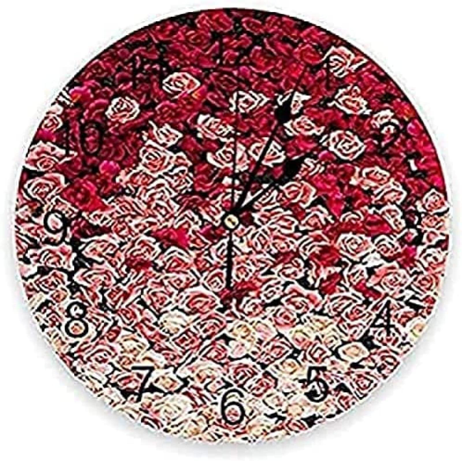 Horloge murale ronde rose rouge blanc décorative avec aiguille quartz