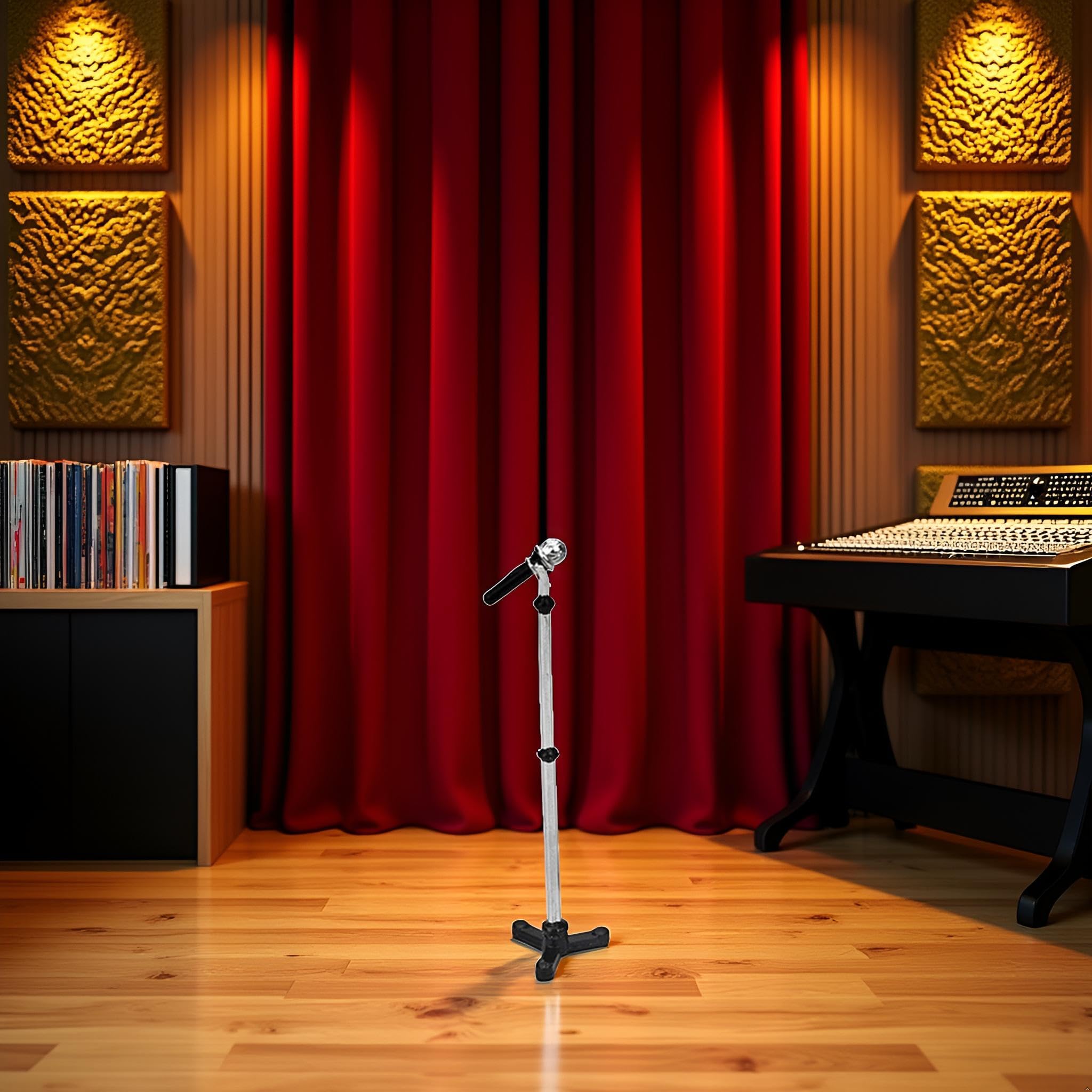 Accesorios de decoración de casa de muñecas negra, micrófono modelo de escena en miniatura de casa de muñecas 1:12 con soporte de juguete, decoración, muebles de casa de muñecas, micrófono de muñeca 2