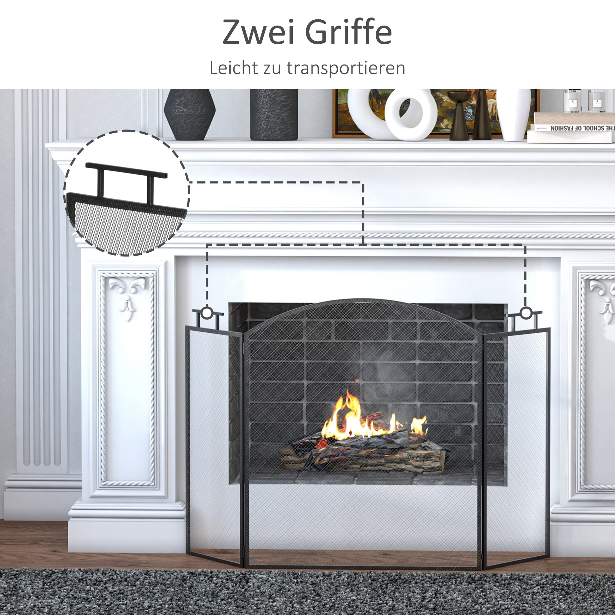 HOMCOM Funkenschutzgitter Faltbare Kaminschutzgitter Kamin Funkenschutz Feuerschirm Kaminfunkenschutz Ofenschutzgitter Metall 110 x 24 x 76,5 cm Schwarz