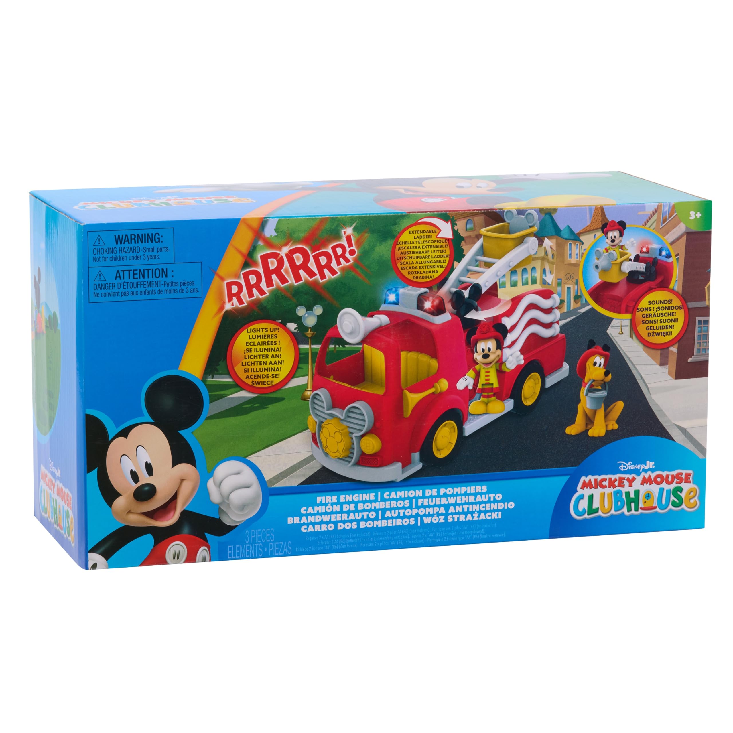 Just Play Mickey Mouse de Disney, camión de Bomberos de Mickey, colección temática de Figura y vehículo con Luces y Sonidos, Juguetes para niños a Partir de 3 años