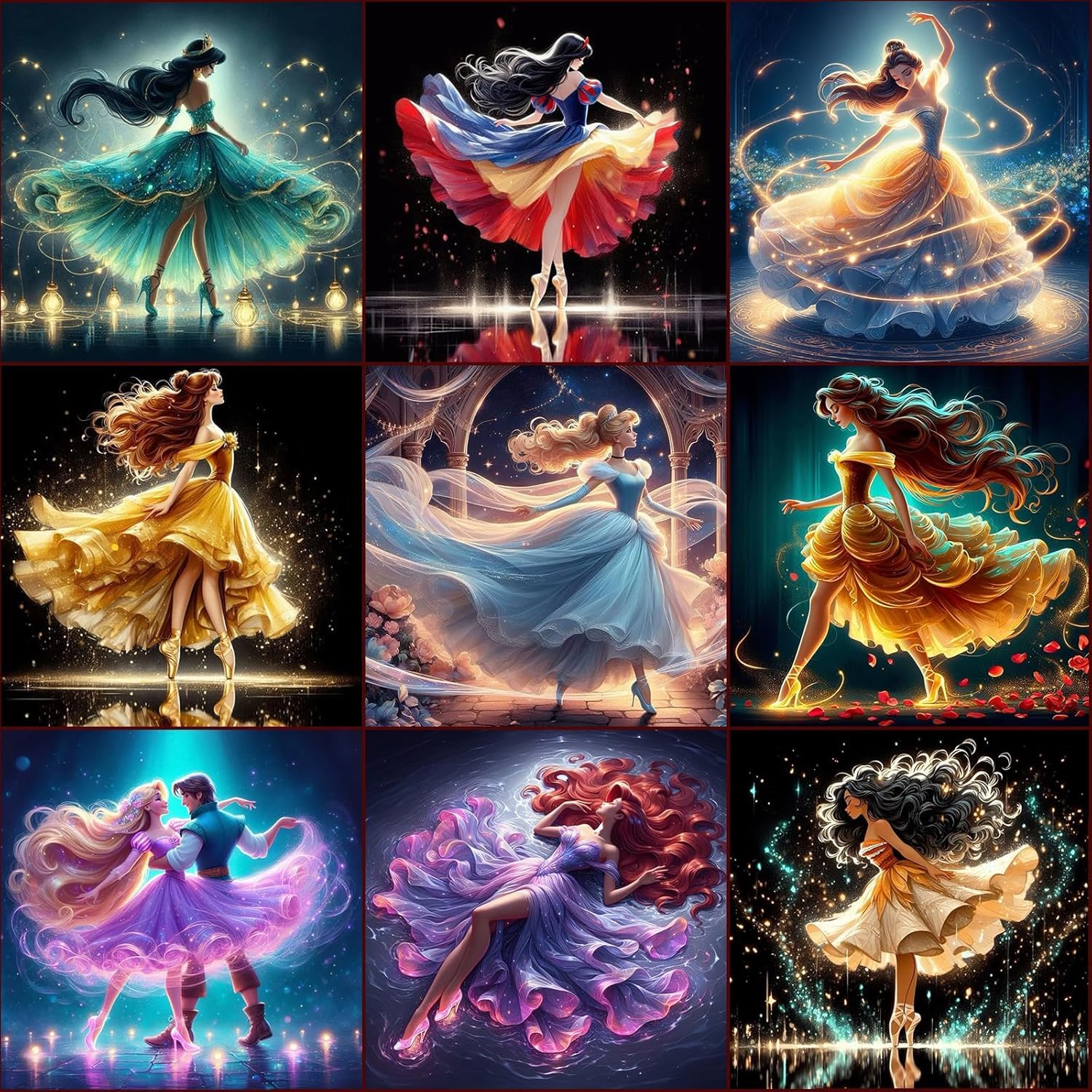 KEYRANKE 9 Stück Diamond Painting Bilder Prinzessin Set, 5D Diamant Painting Erwachsene, Round Full Drill Diamond Painting, DIY Kunstwerk für Home Wand Dekor Geschenk, 30×30cm/12×12inch