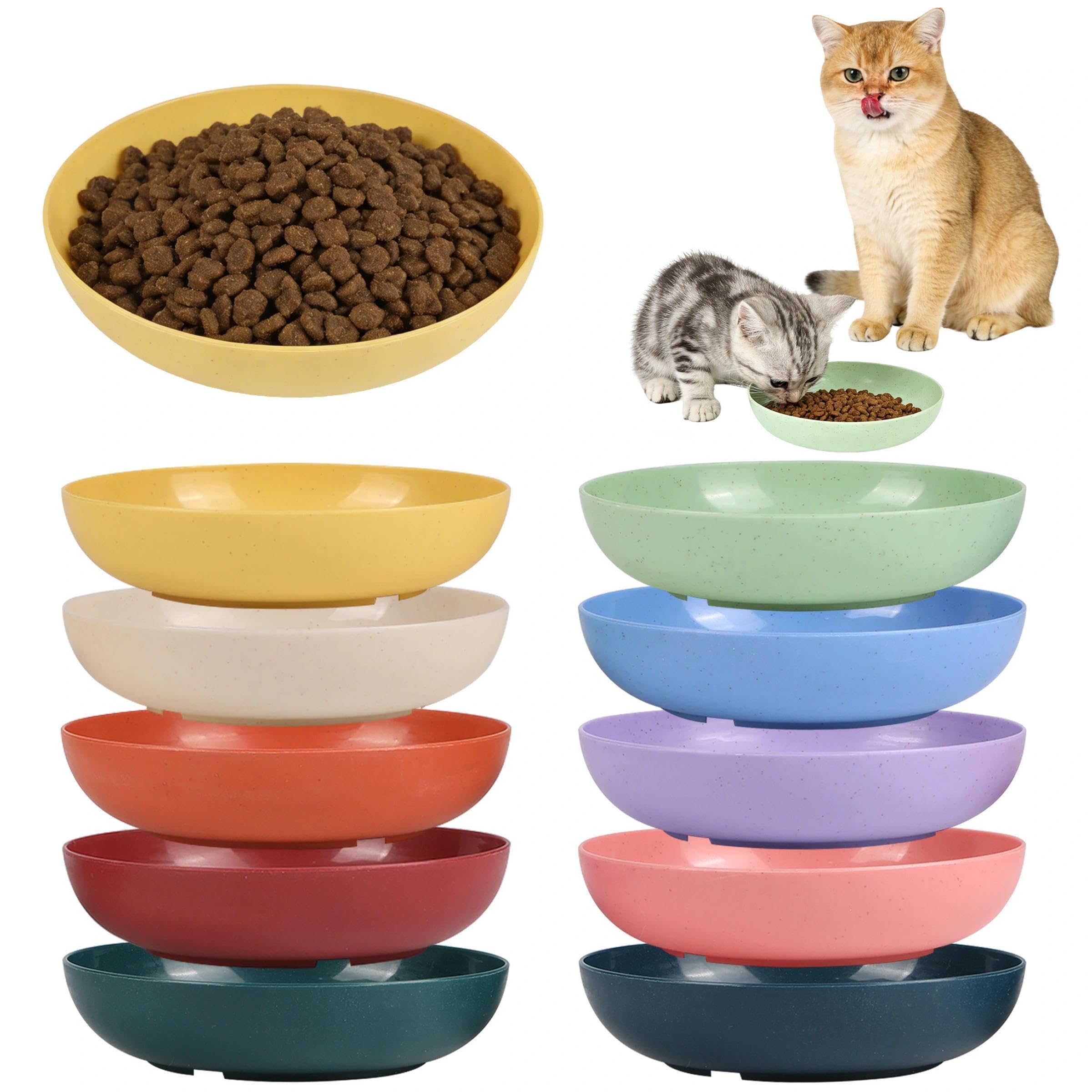 10 Pack Cat Bowls, Shallow Mouthed Cat Dishes, Whisker Friendly Bowl