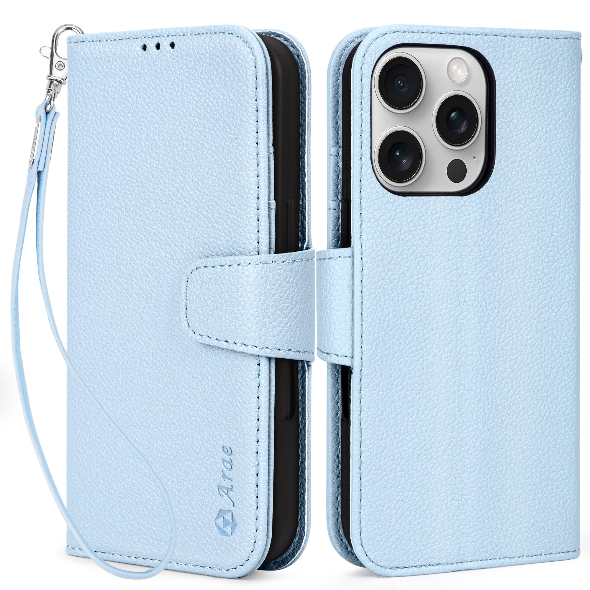 Funda para iPhone 2024 Pro con bloqueo RFID y pulsera anticaída lichi 8