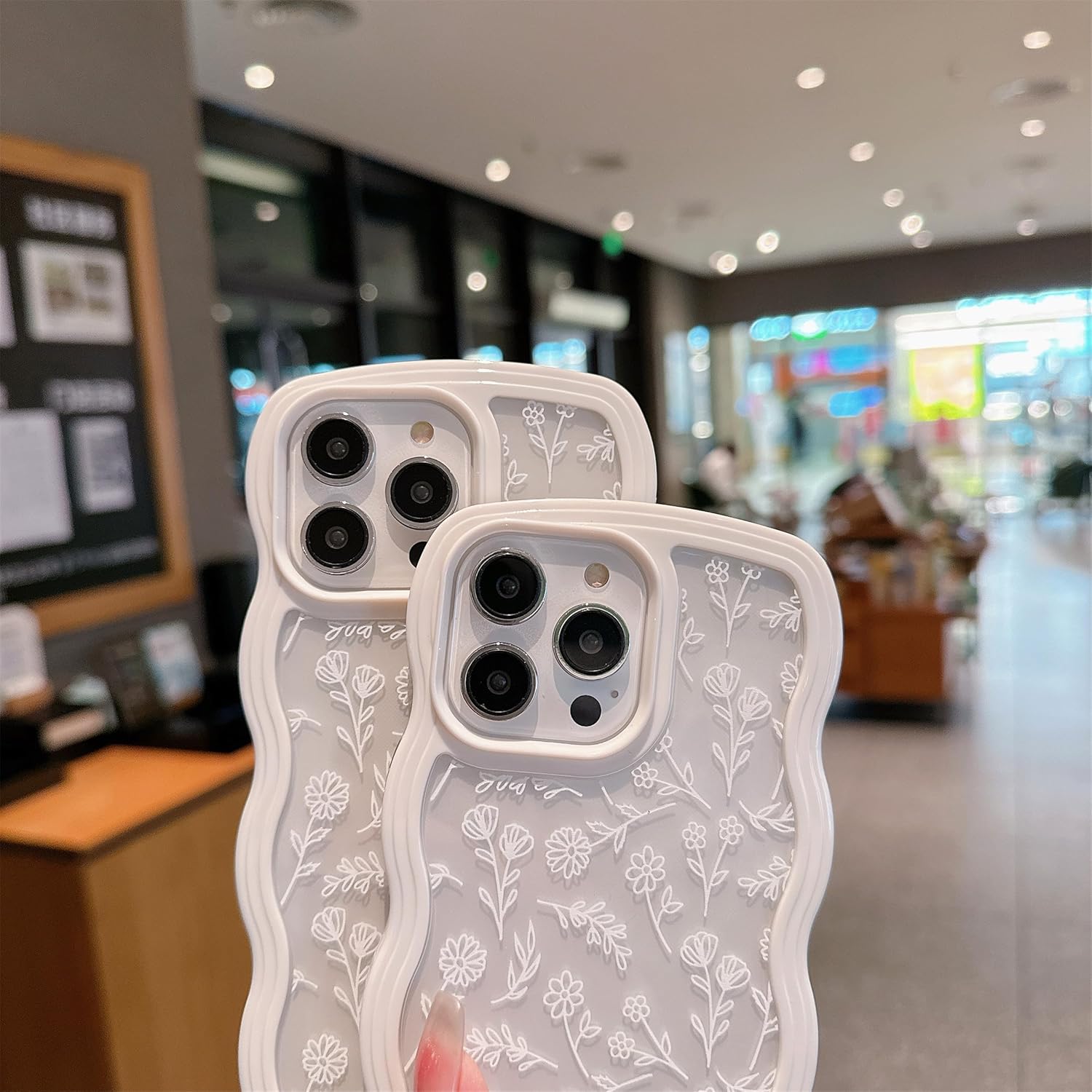 Dyale Compatible for iPhone 16 Pro Max Case for Women Girls,Cute Curly Wave Wavy Frame Shape Shockproof Soft TPU 2 in 1 with Bow Bracelet Flower Floral Phone Cove for Women Girl - Image 5