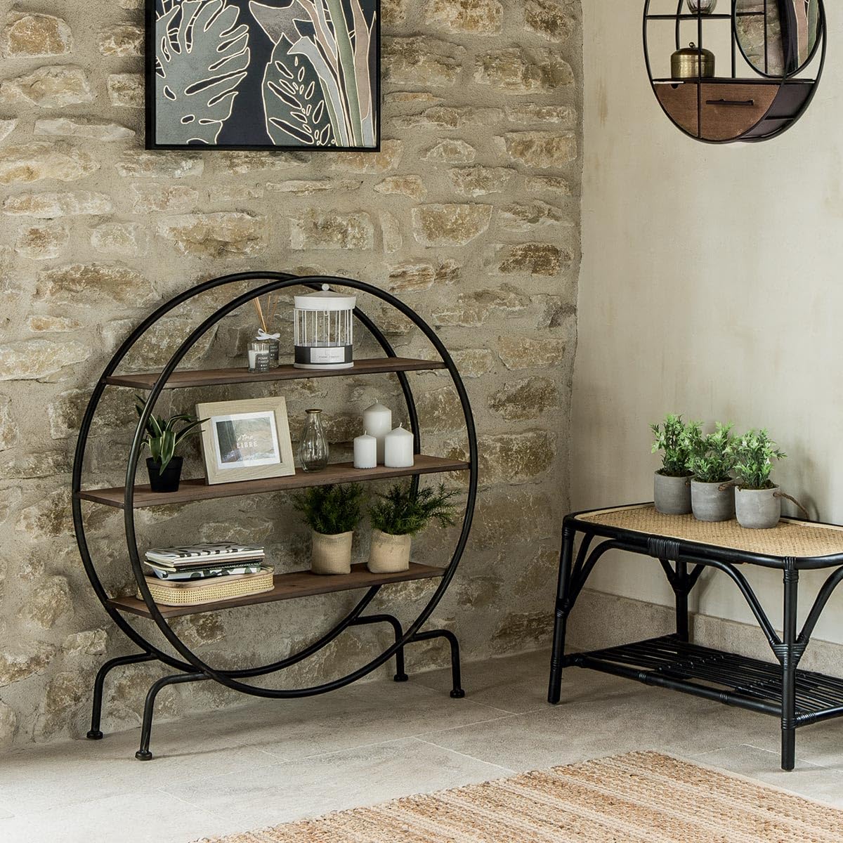 Etagère Ronde Industrielle En Métal Et Bois