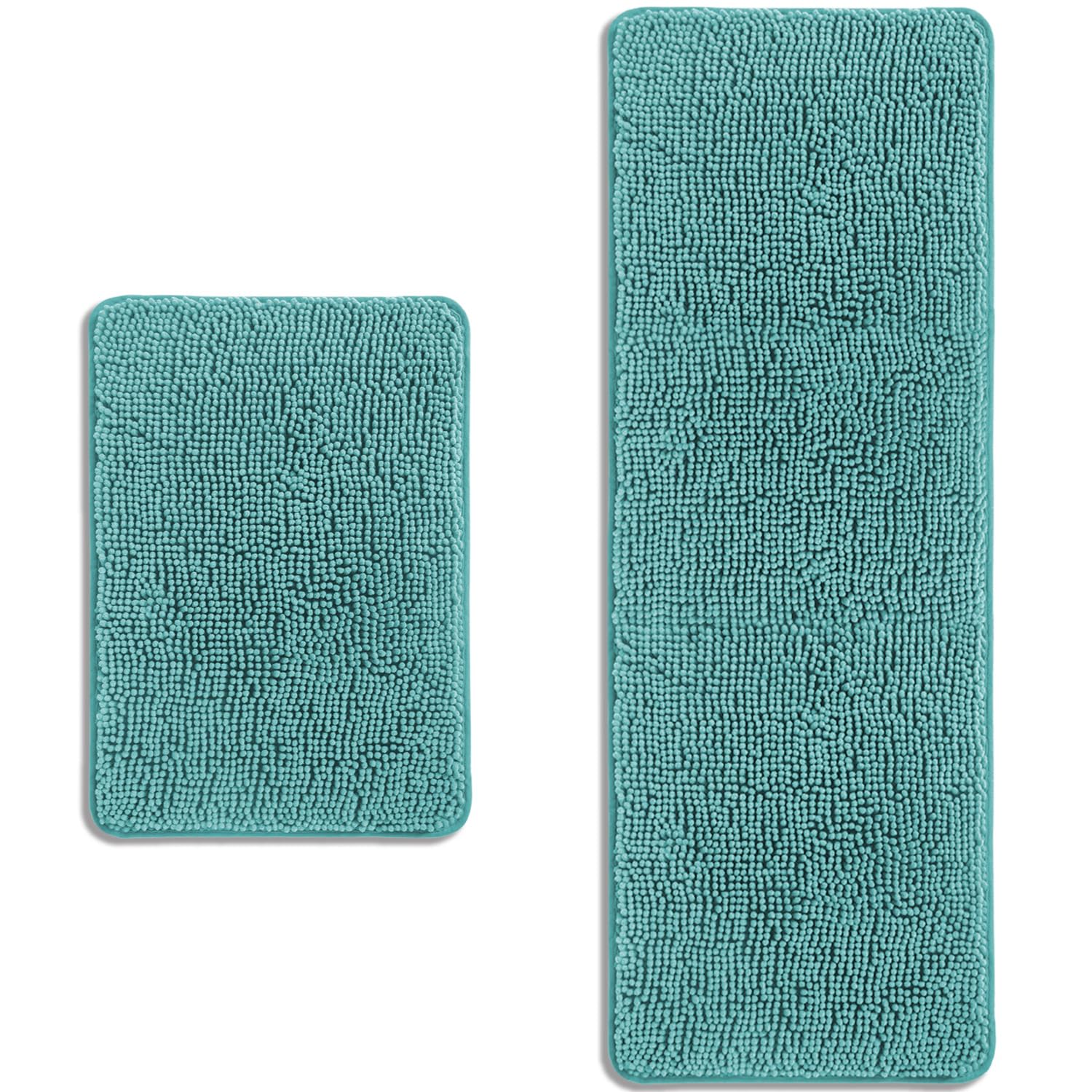 PureSwan Bathroom Rugs Sets 2 Piece – Absorbent and Washable Bath Mat, Non-Slip, Thick Soft Chenille Bath Rugs for Bathroom Floor, Shower, Sink(17" x 24"+17" x 47", Teal) — image 1