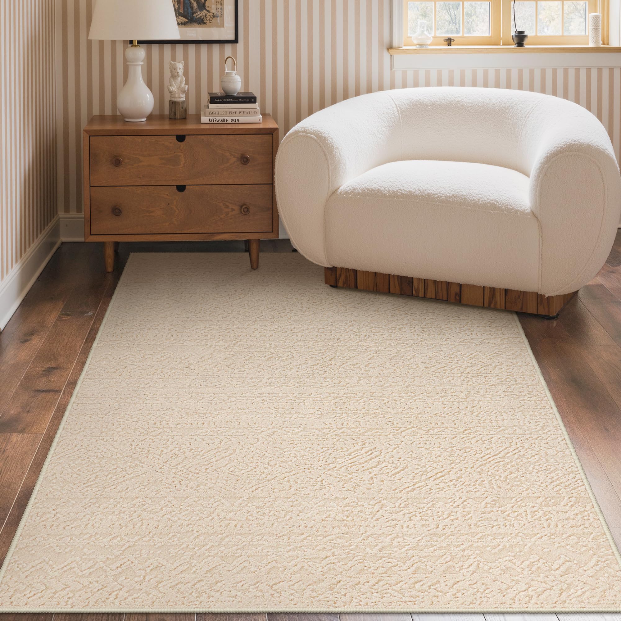 BEIMO Beige Wohnzimmer Teppich, Waschbar & rutschfest, 120x160 cm