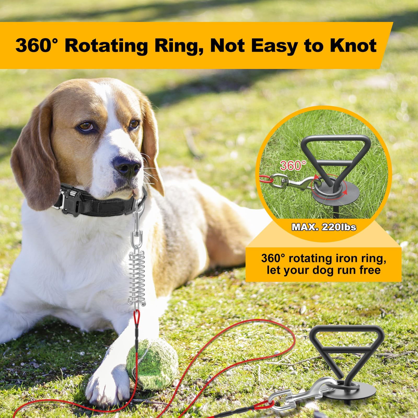 Picchetto Da Esterno Per Cani Fortissimo - Resistente Fino A 140 Libbre, Rotazione 360° | Per Giardino, Spiaggia, Parco - Foto 9
