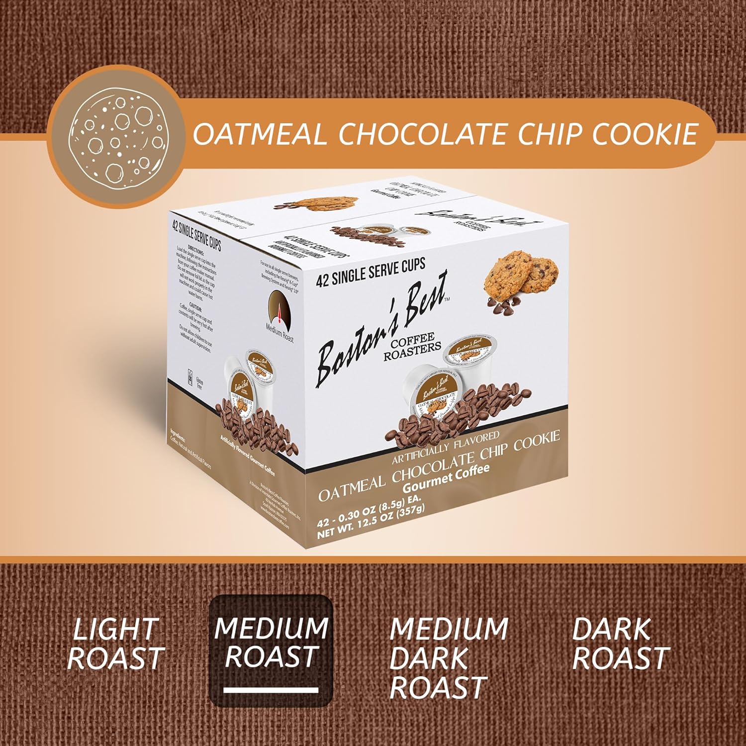 Boston’s Best - Oatmeal Chocolate Chip Cookie Flavored Coffee Blend, Dessert Gourmet Compatible with Keurig Coffee Maker, 1 Count (42 Single Serve Medium Roast Cups)
