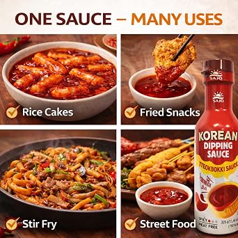 Korean Dipping Sauce Tteokbokki 2 x 325g - Spicy Chilli Sauce Korean Style, Dipping Sauce & Cooking Sauce for Rice Cakes, Snacks & Stir Fry
