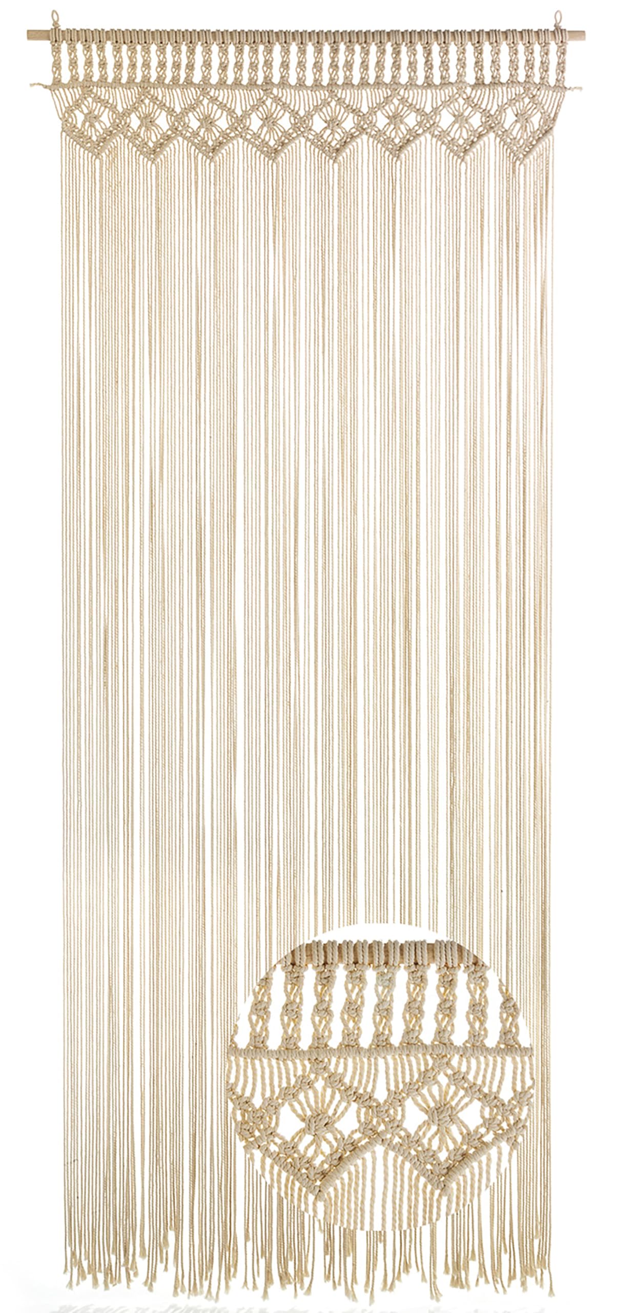 Kobolo Türvorhang Twine 95x200/220 cm beige, Makramee Vorhang mit 132 Strängen je 0,5cm, dekorativer Boho Wandbehang, Raumteiler & Insektenschutz, lichtdurchlässiger Fadenvorhang, Fenstervorhang