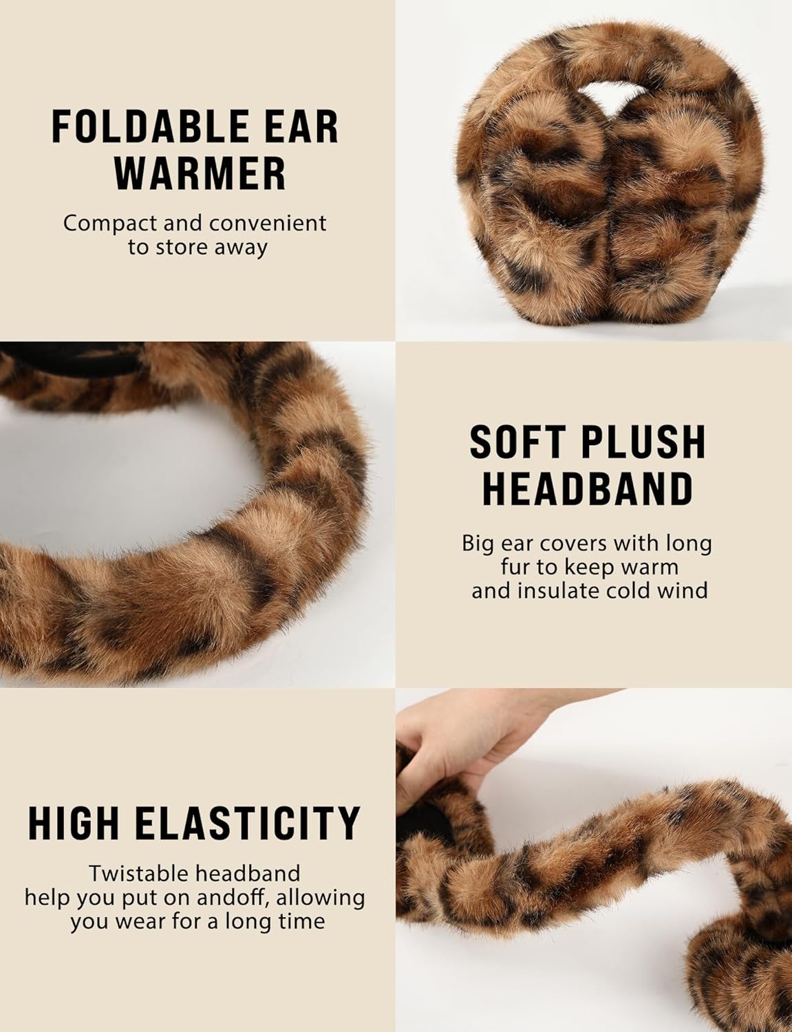 Buauty Womens Leopard Ear Muffs, Soft Winter Ear Covers Foldable Fluffy Ears Headband Warmers for Cold Weather - Image 4