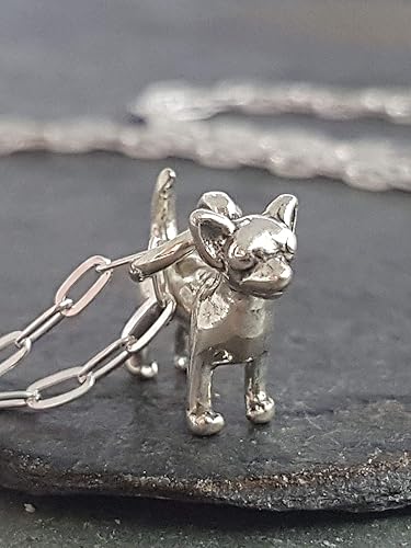 Miniatura 3 de Collar de plata esterlina con dije 3D de perro mexicano Chihuahua, 18 pulgadas