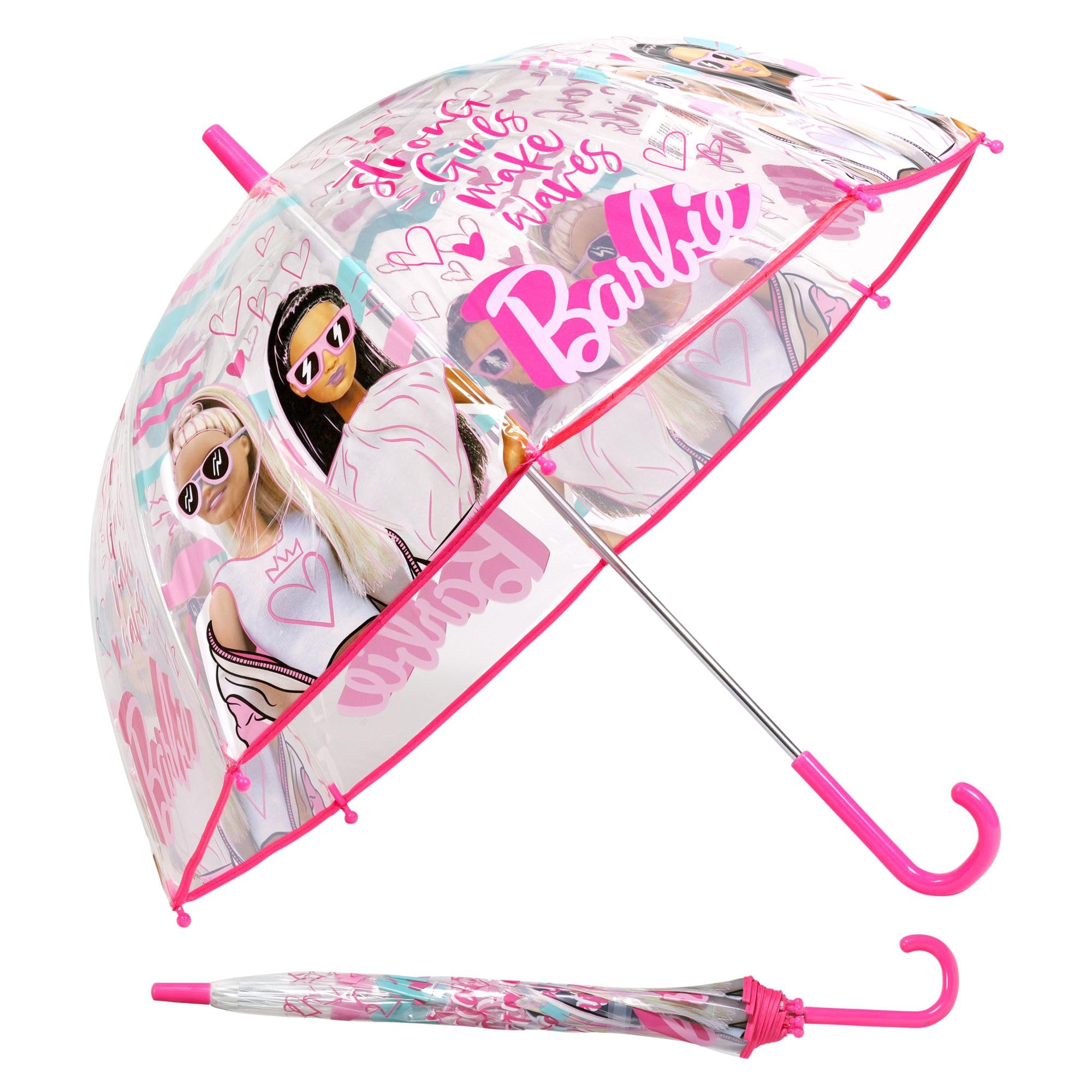 SRV Hub Barbie Kids PVC Umbrella, 74cm Transparent Dome/Bell Umbrella for Childrens, Windproof Stick Umbrella for Girls, Keep Young Athletes Dry and Happy 3-7 Years