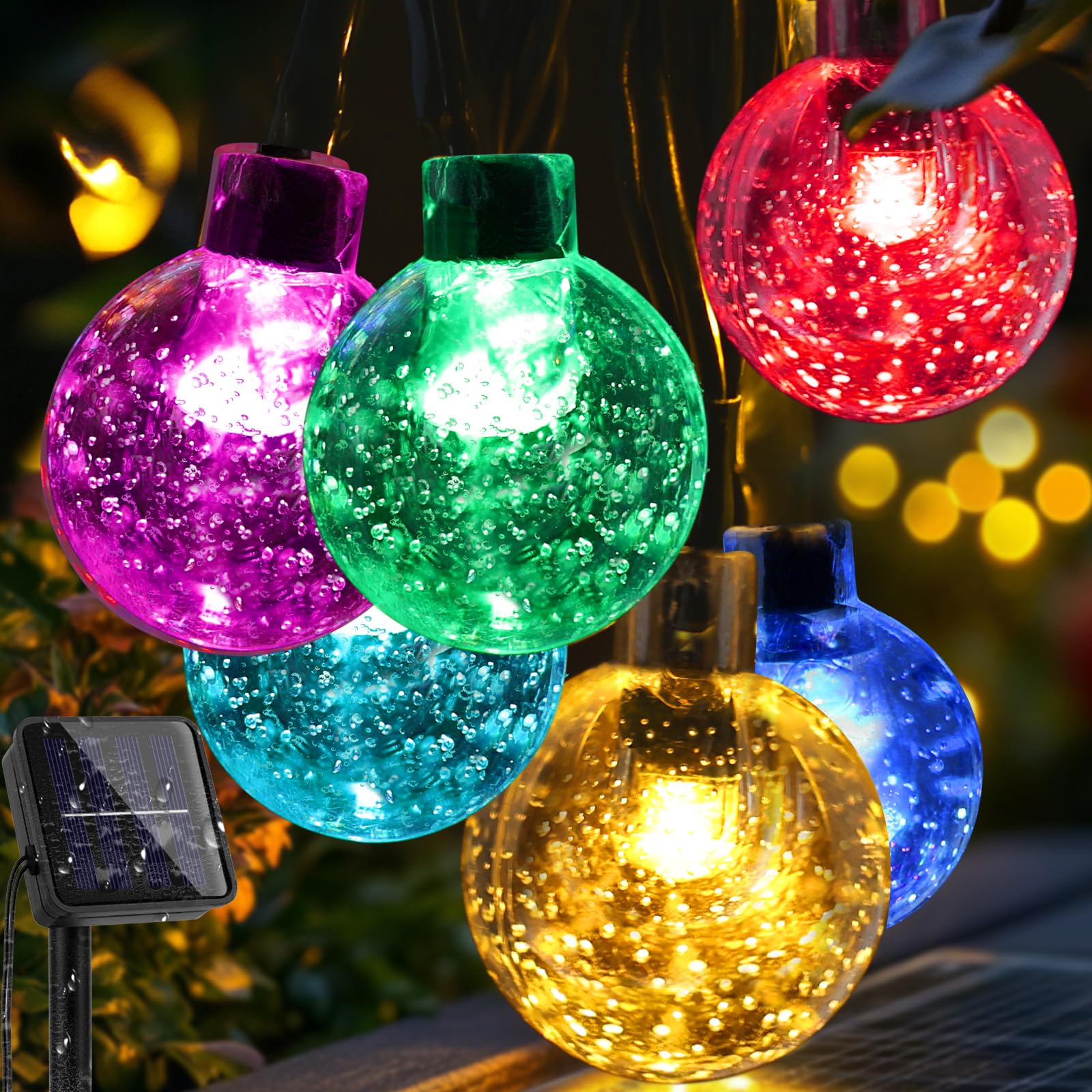 Suolita Rgb Solar Garden Lights Outdoor, 100 Led 18M/59Ft Solar String Lights Outside Waterproof, 8 Modes Colored Crystal Ball Fairy Lights String Decorative For Patio Yard Camping Ggazebo Party Wedding Porch