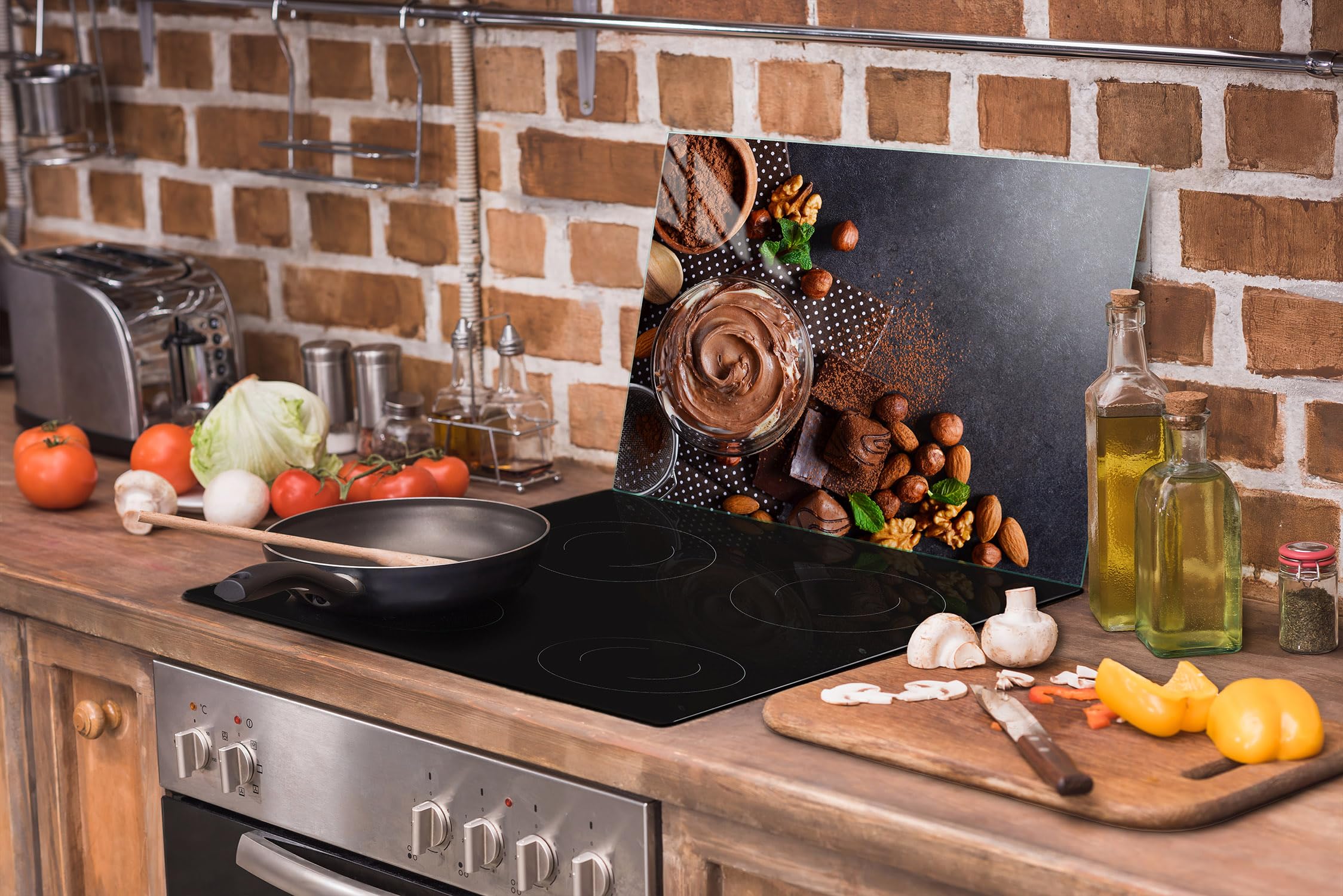 TMK ArtDeko Placa protectora de vitrocerámica 70 x 52 cm 1 pieza cocina eléctrica universal para inducción protección contra salpicaduras tabla de cortar de vidrio templado, Comer