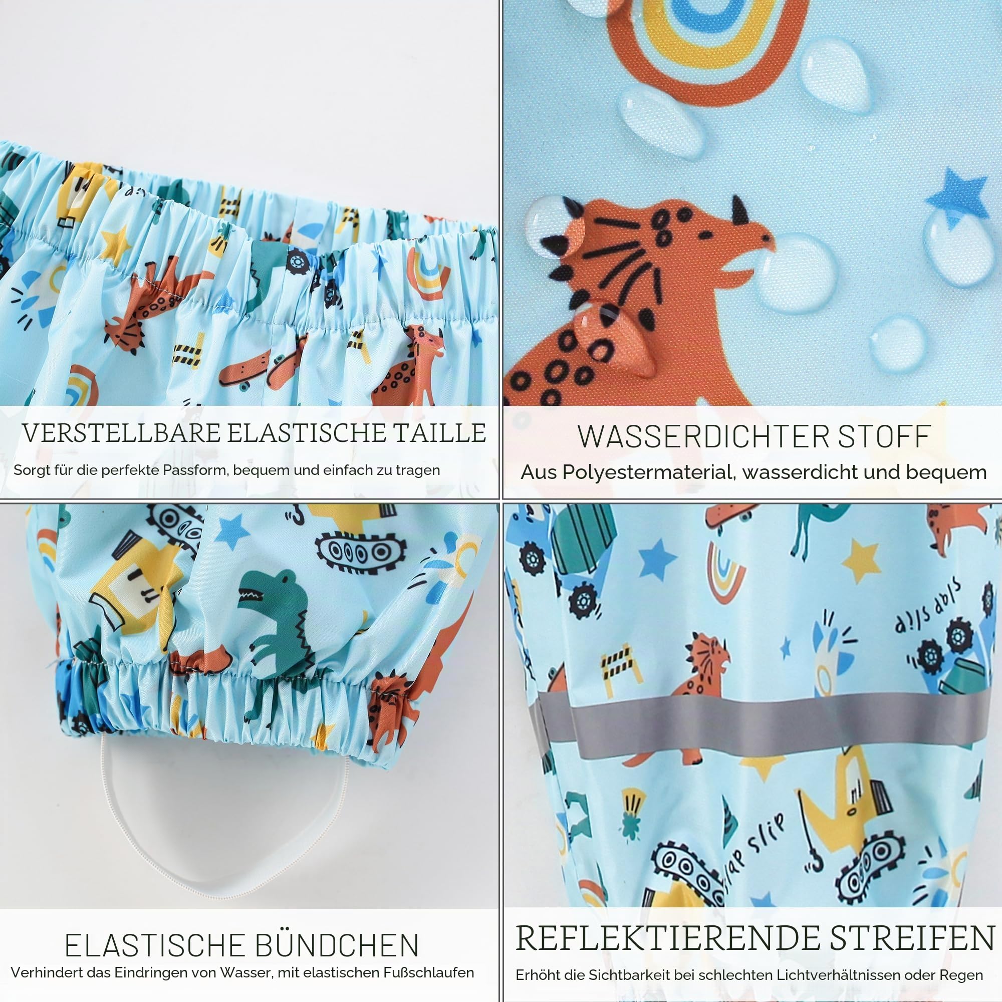 Fewlby Regenhose Kinder Matschhose Mädchen wasserdichte Hosen Jungen Wind- und wasserdichte Regenhosen mit Fußschlaufen Wiederverwendbar Outdoor Regenbekleidung für 1-11 Jahre