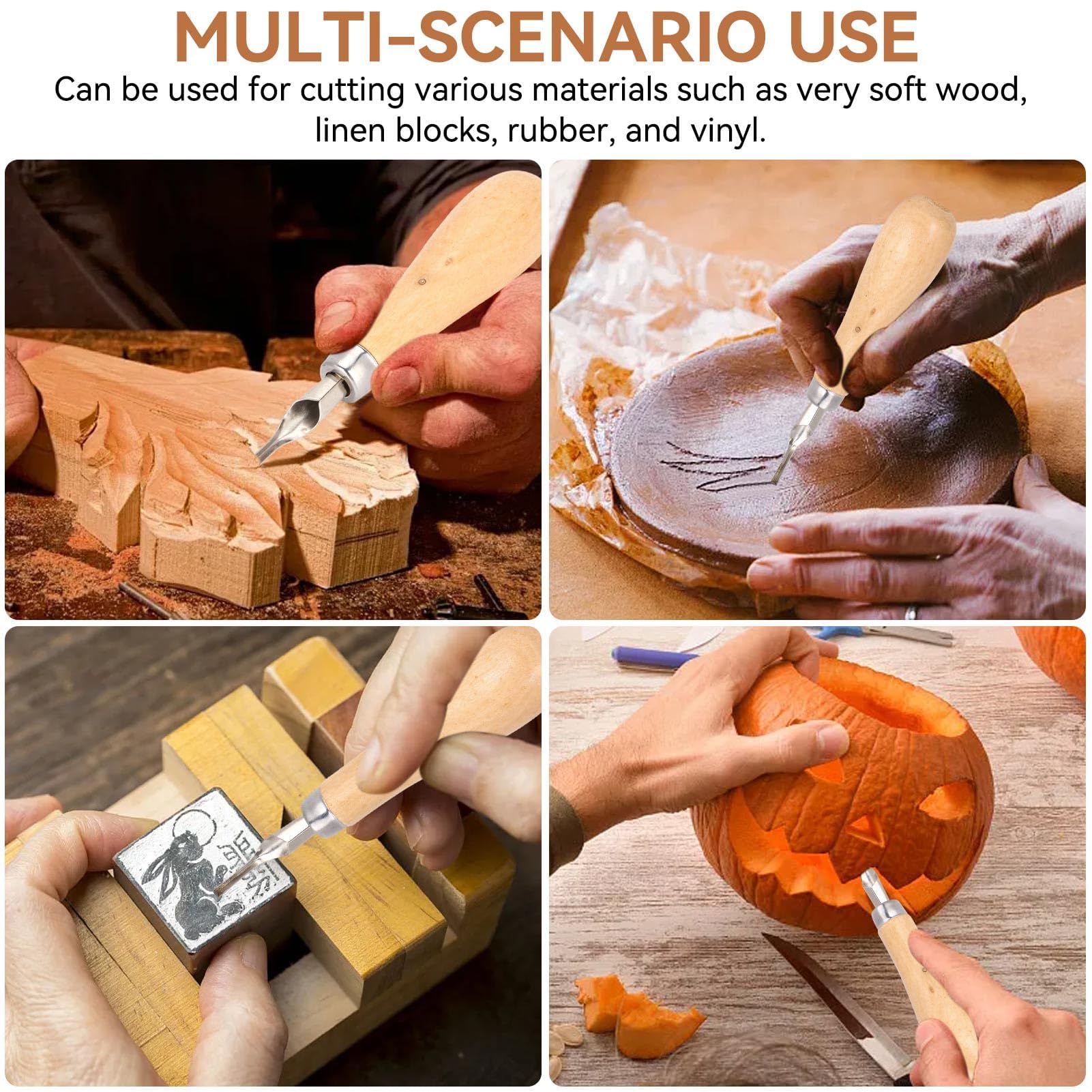 2 Set Kit di taglierine per linoleum, strumenti per intagliare linoleum per stampa a blocchi, include 10 testine di taglio, 2 maniglie e 2 strumenti per intagliare timbri in legno