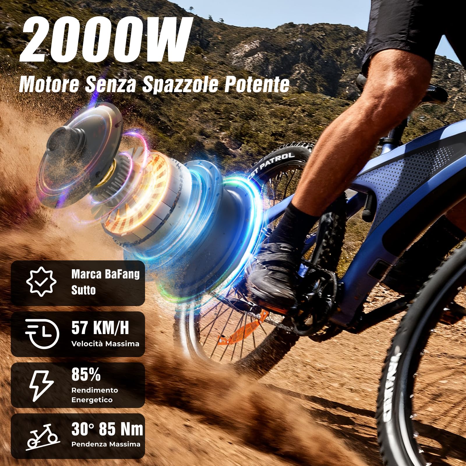 HX Q5 Shark Bici Elettrica uomo da Montagna,mtb 27.5'' bicicletta elettrica Per Pendolari Urbani,85Nm 48V 13/20 Batteria Rimovibile,25km/h & 60-100km,Sospensione Regolabile,e bike elettrica