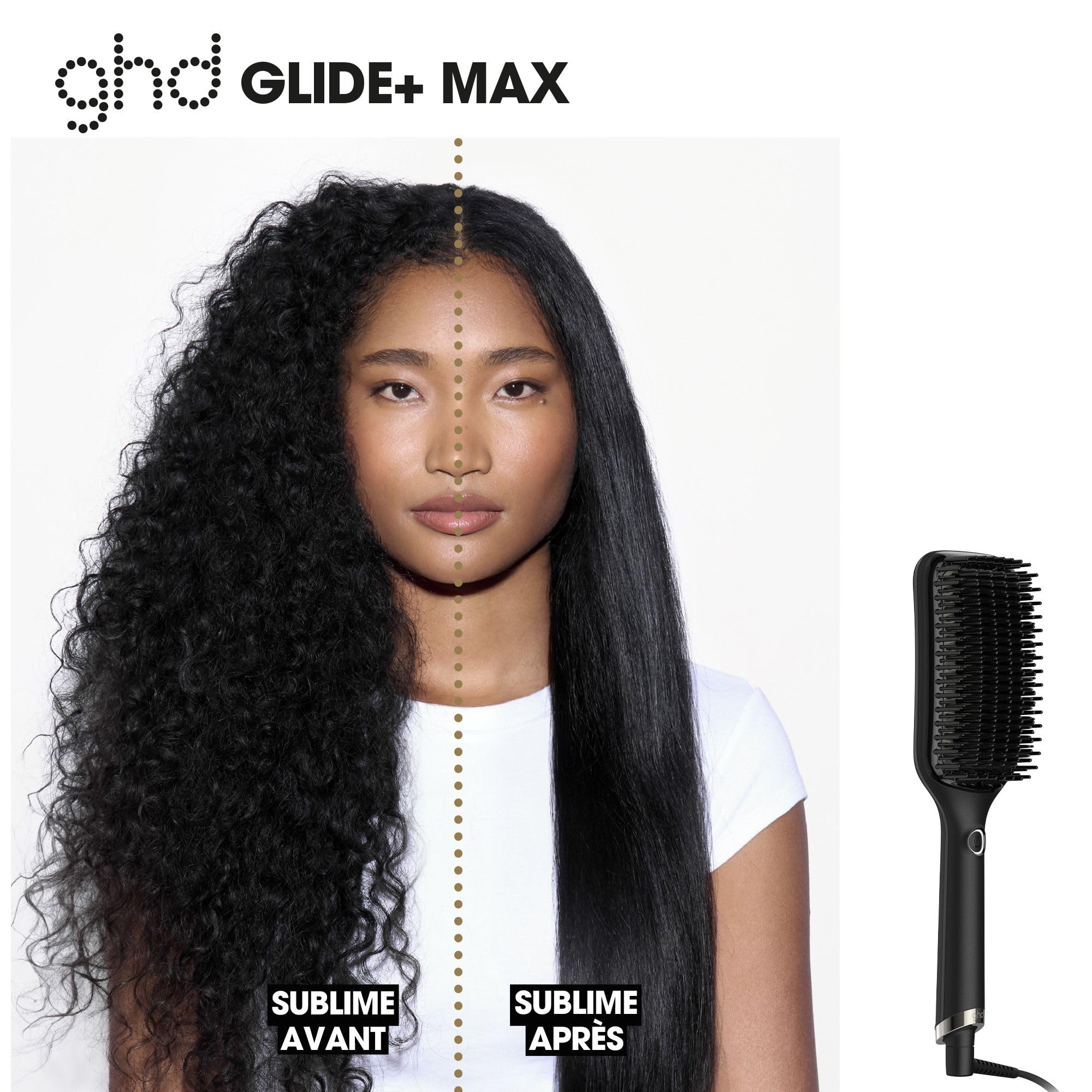 ghd - Brosse Chauffante ghd Glide+ Max - Brosse Lissante (Noire) - Lissage Rapide, Facile, résultats sans frisottis - Sans chaleur extrême - Cheveux Longs, Épais, Bouclés - S'utilise sur cheveux secs