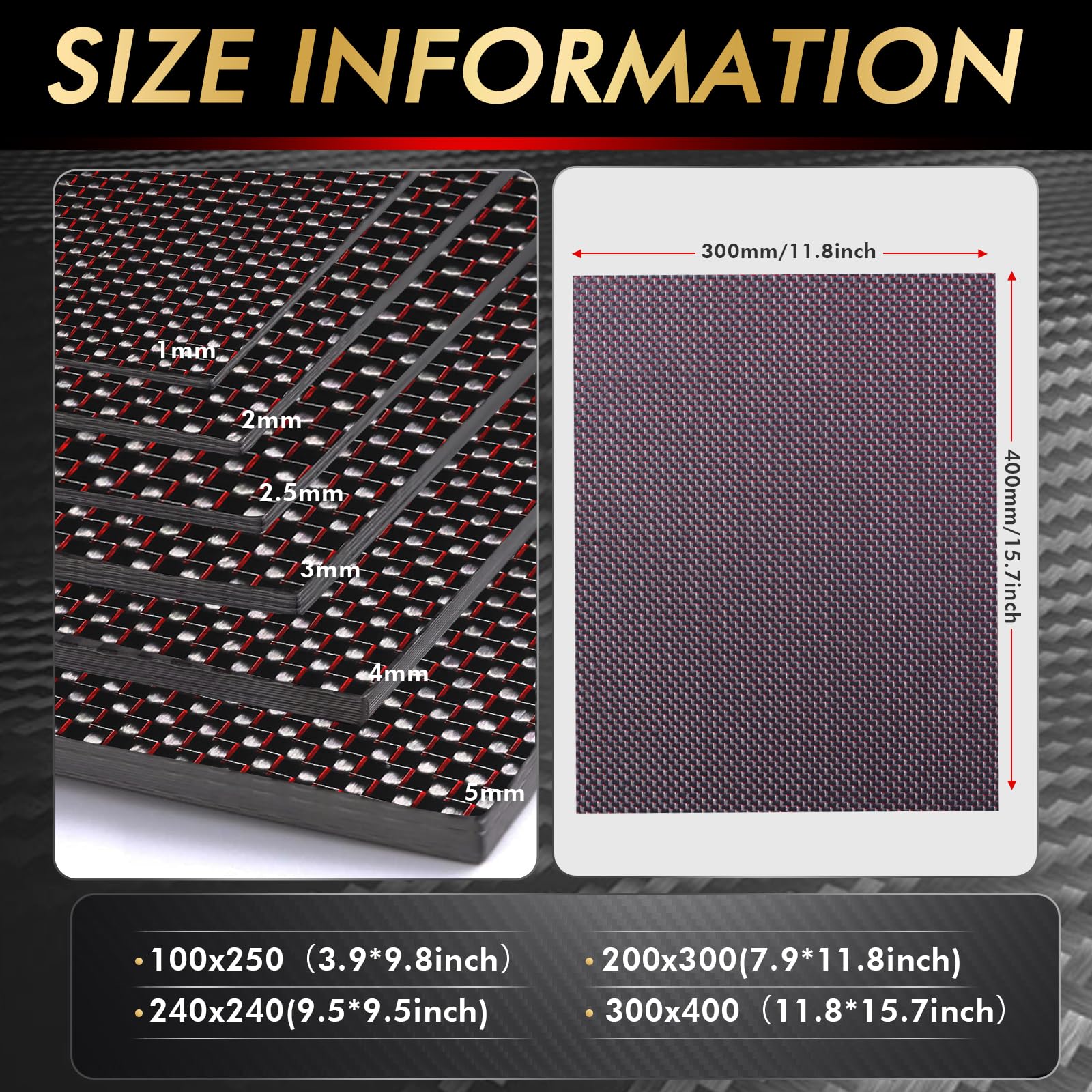 ARRIS Hoja de fibra de carbono de color rojo metálico de 200 x 300 x 3 mm, disponible en hojas de fibra de carbono real de 1,0 mm, 2,0 mm, 3,0 mm, placa de carbono laminada para campo deportivo, RC