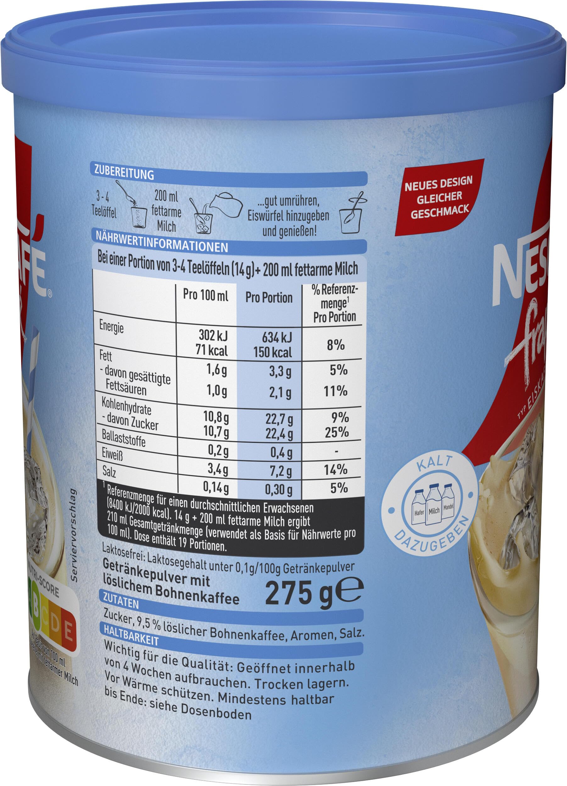 NESCAFÉ Frappé Typ Iced-Coffee, Frappé-Kaffeepulver mit Instant-Kaffee, laktosefrei, koffeinhaltig, 10er Pack (1 x 275g)
