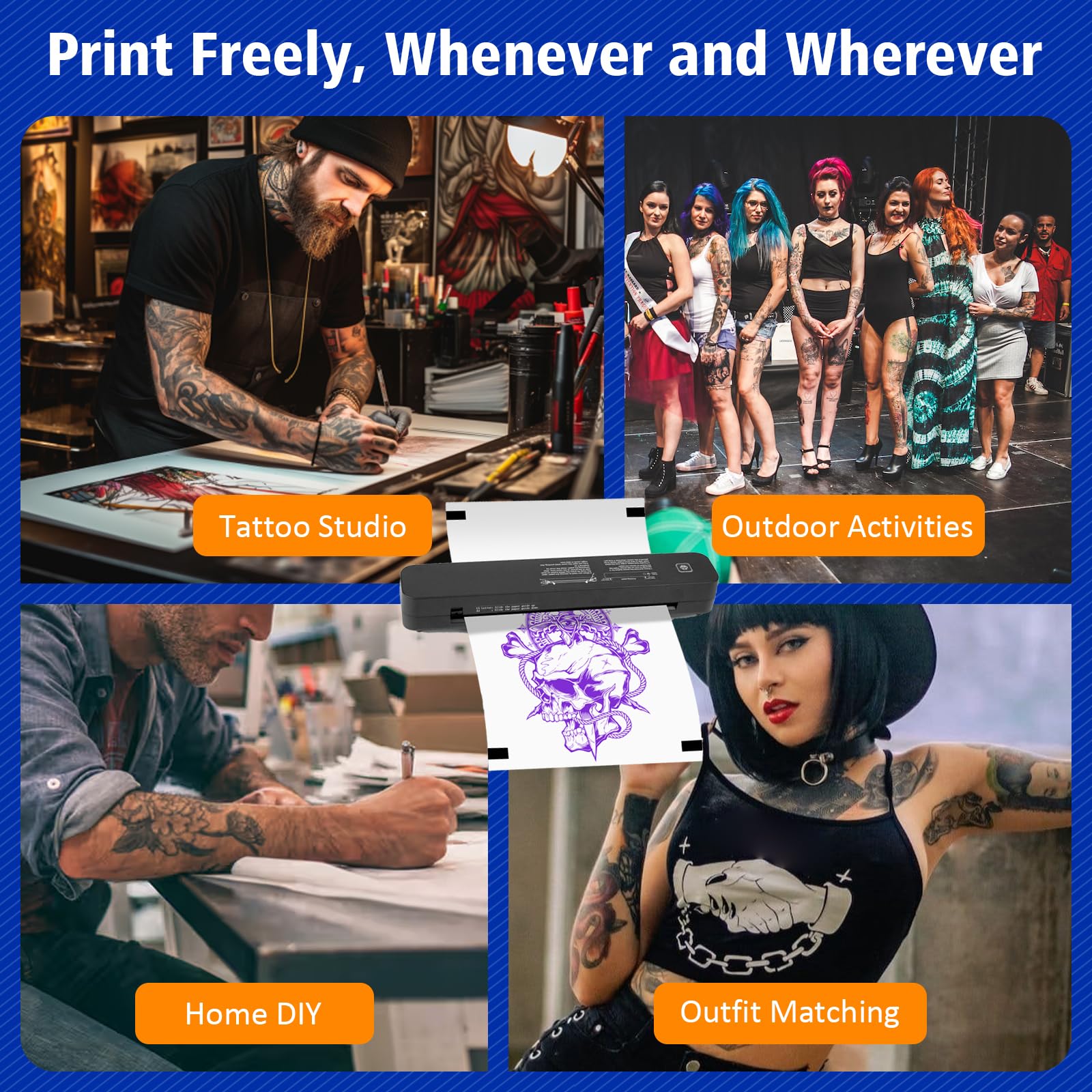 TATELF Stencil Printer A4 Thermal Printer Tattoo Bluetooth Printer Machine Wireless with 2600mAh Battery 20 sheets transfer paper, one roll thermal paper for Android and iOS Phone & PC TATELF Stencil Printer A4 Thermal Printer Tattoo Bluetooth Printer Machine Wireless with 2600mAh Battery 20 sheets transfer paper, one roll thermal paper for Android and iOS Phone & PC