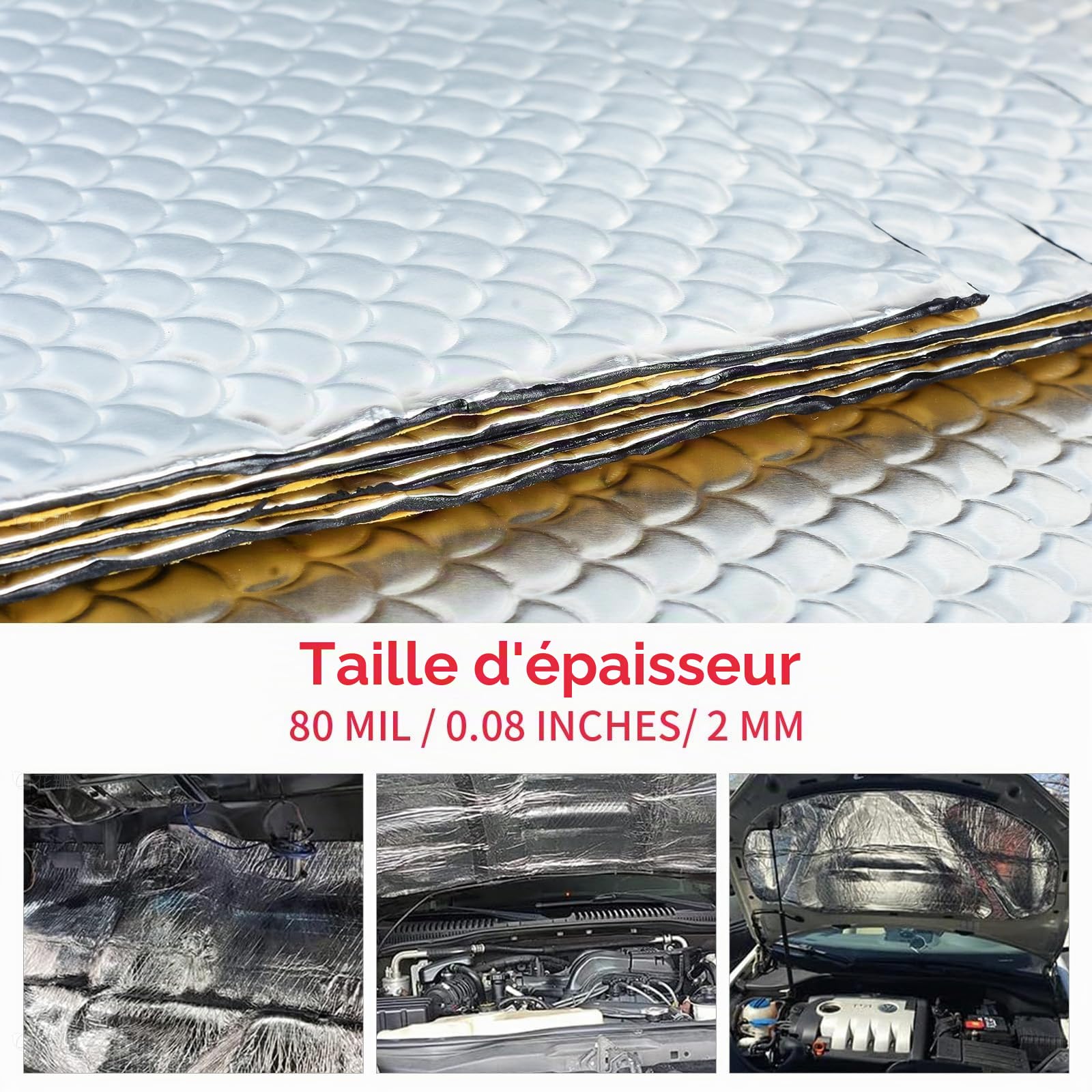 2mm 12 pièces 40×25cm, Feuille insonorisante auto-adhésive Alubutyl pour véhicule Isolation anti-vibration et acoustique (1,2 m²)