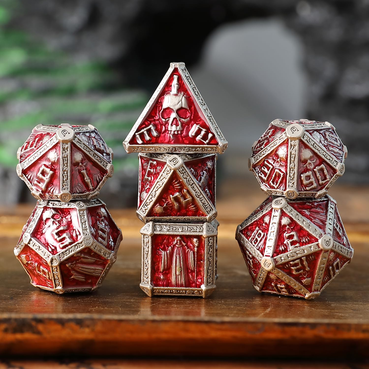 Metal DND Dice Set 7 PCS Wizard Skull Metallic Heavy Solid D&D Dice Set for Dungeons and Dragon TTRPG Tabletop Role Playing Game