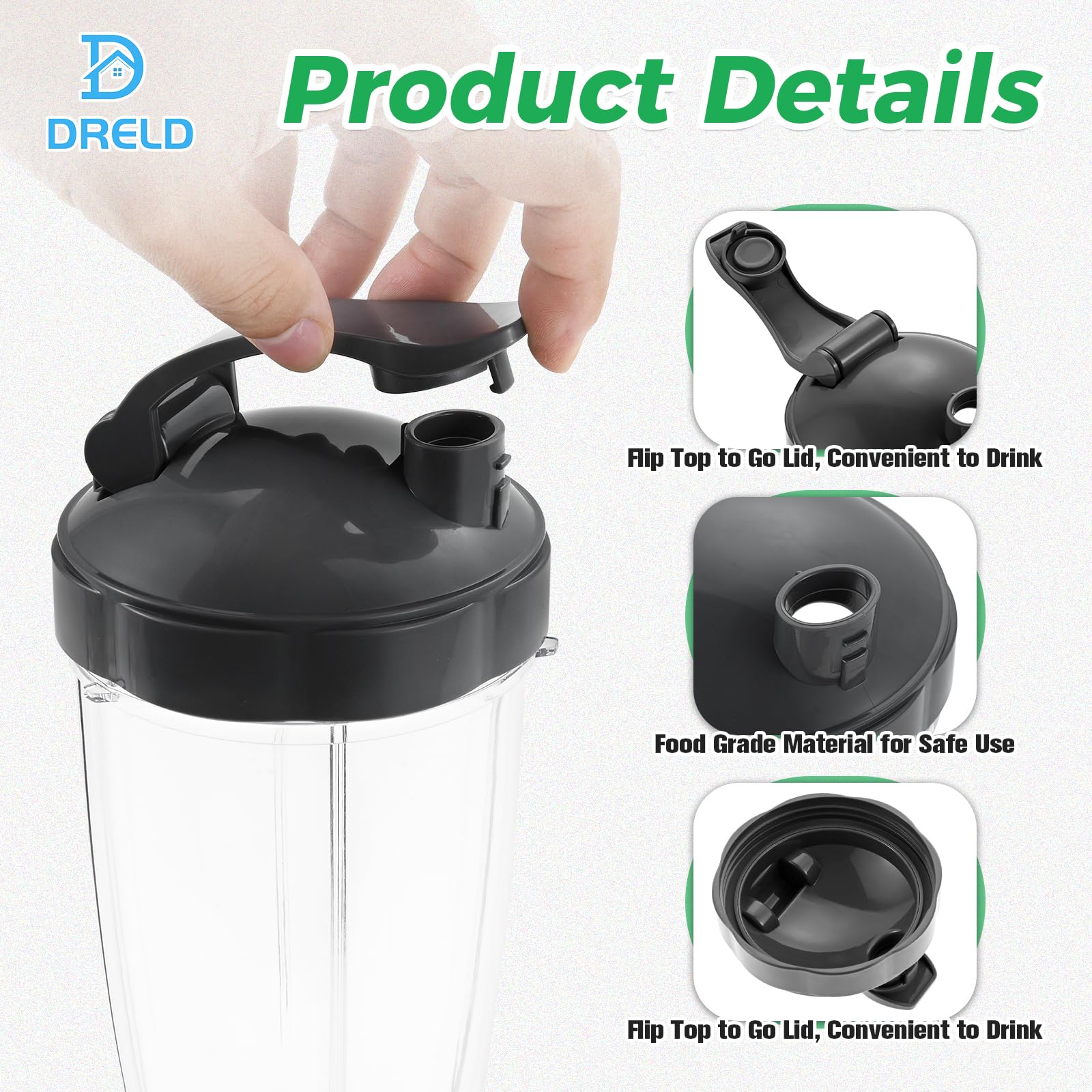 DRELD Zestaw 2 zapasowych kubków 32 oz do sokowirówki Nutribullet z pokrywką Flip Top to-Go