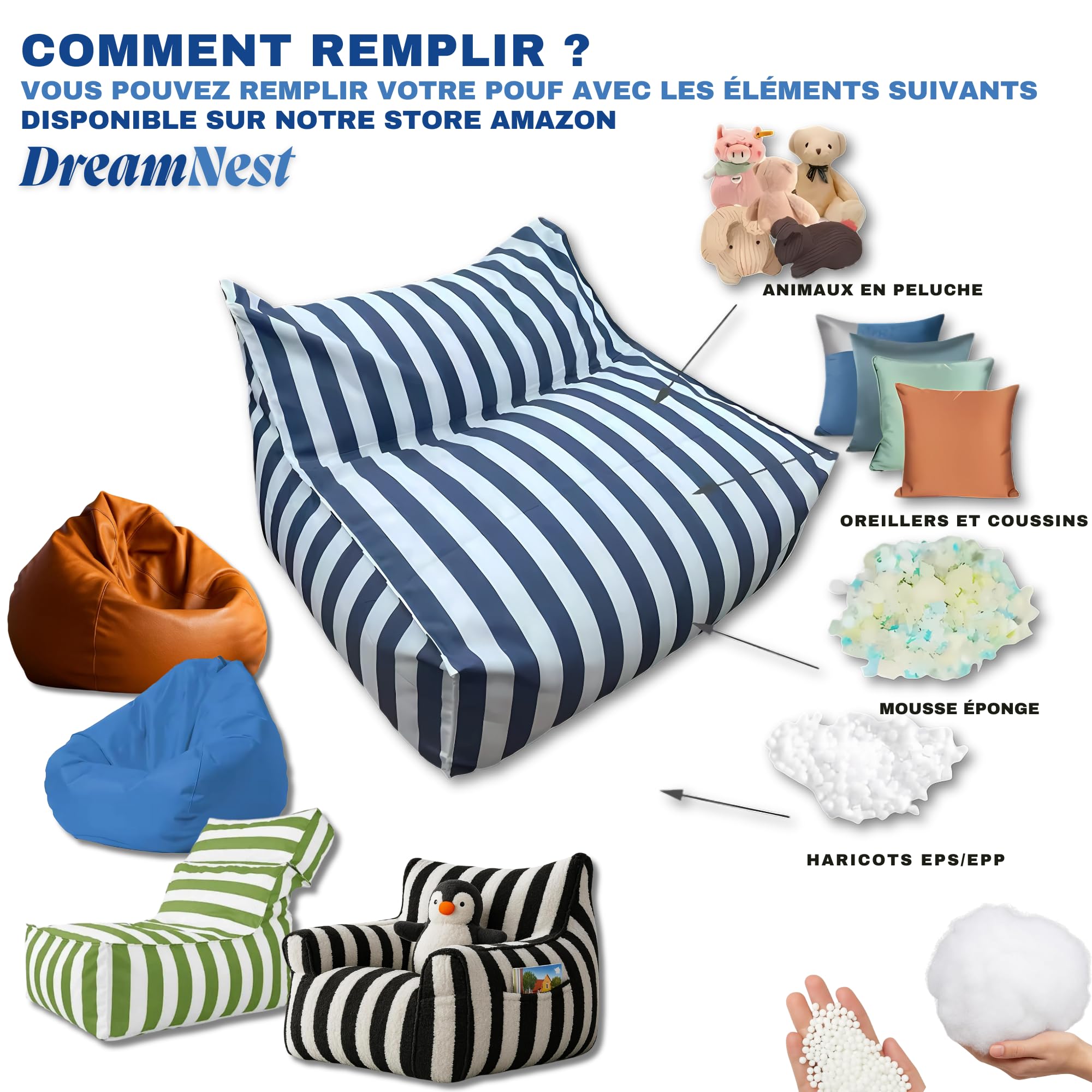 DreamNest Billes de Remplissage EPS 22L, 3-5mm, pour Pouf et Coussin, Ultra Légères, Haute Résilience