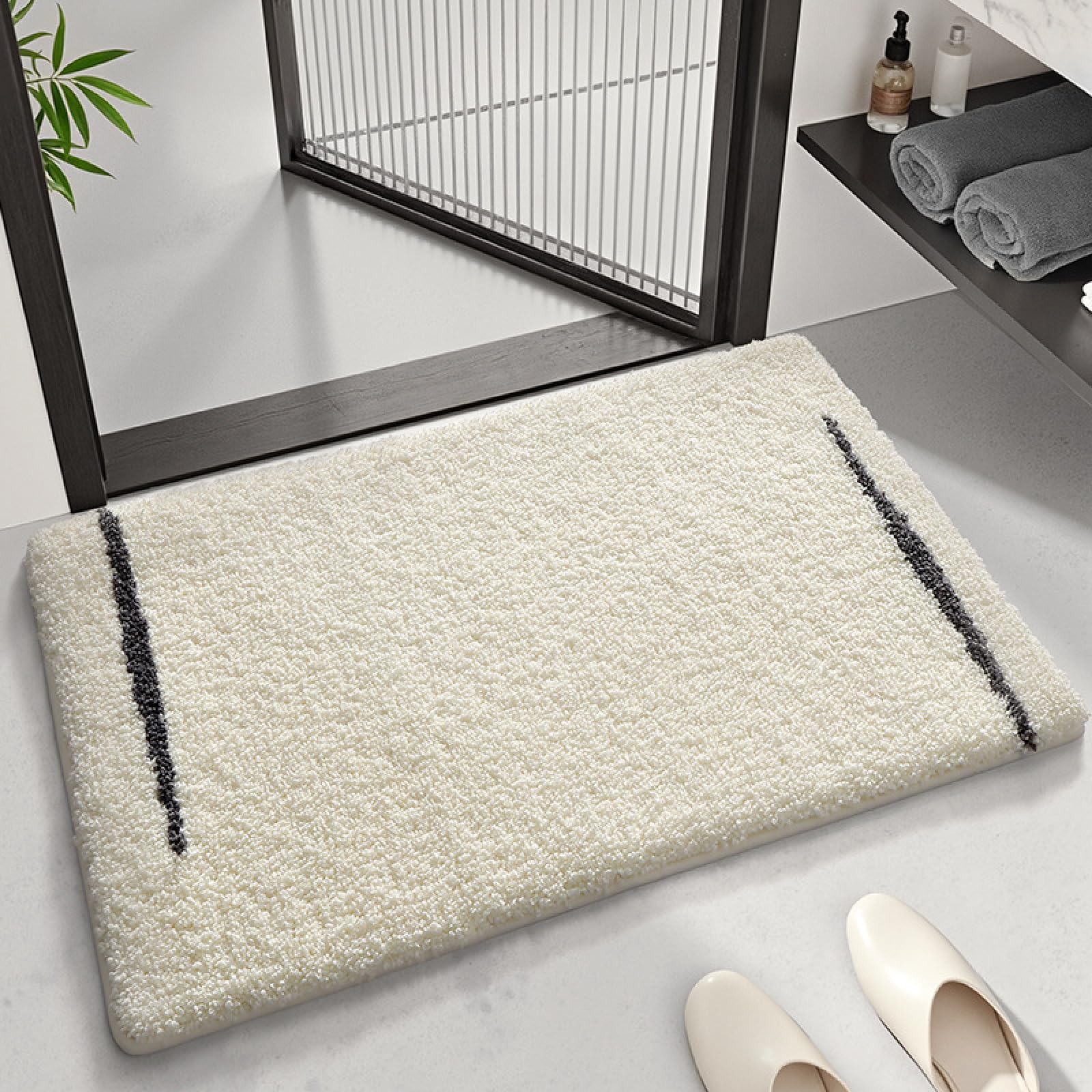 AIEIJJH Bath Mat 40x60cm Non Slip Bathroom Mat Soft Absorbent Flannel Black White Quick Dry Washable Floor Rug with Rubber Bottom for Bathtub, 40×60cm, 40×60cm