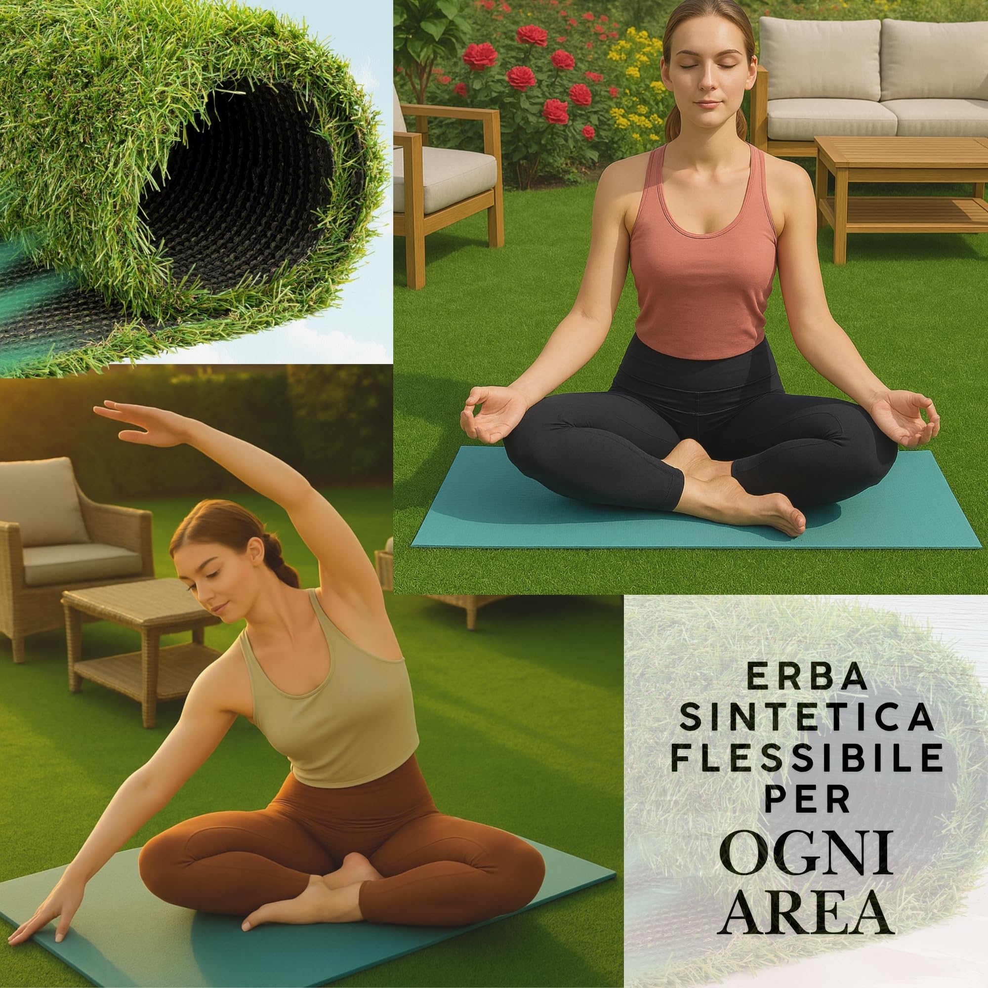 Tappeto Erba Sintetica 1 x 4m | Per Esterni, Resistente ai Raggi UV, Drenante, Antiscivolo, Ideale per Cani