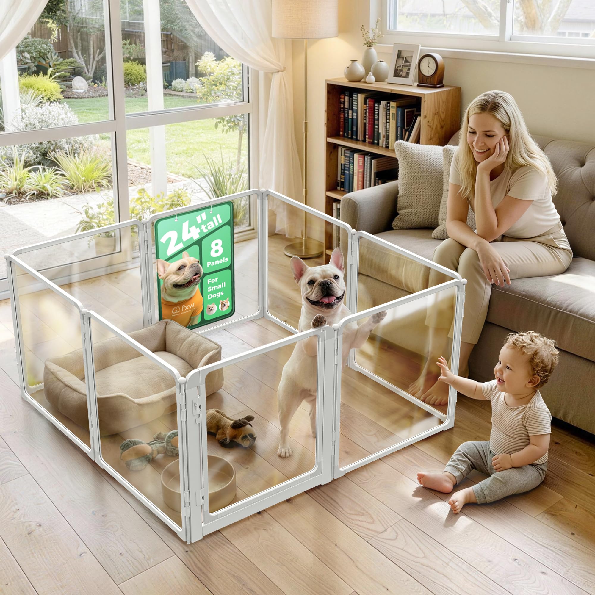 FXW AuraSpace Pro Clear Acrylic Indoor Dog Playpen, 24" H, 8 Panels