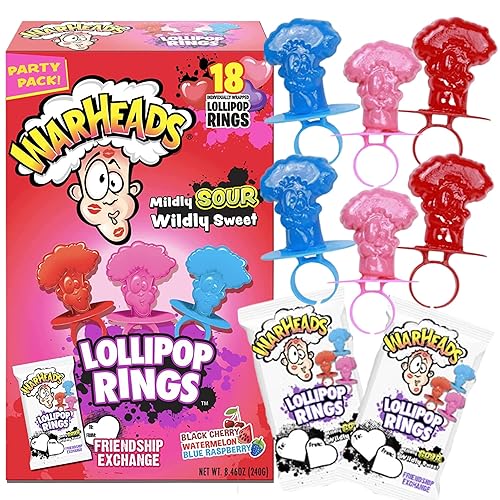 Kit de intercambio de aula para el día de San Valentín anillos de piruletas ácidas 18 piezas 761 onzas