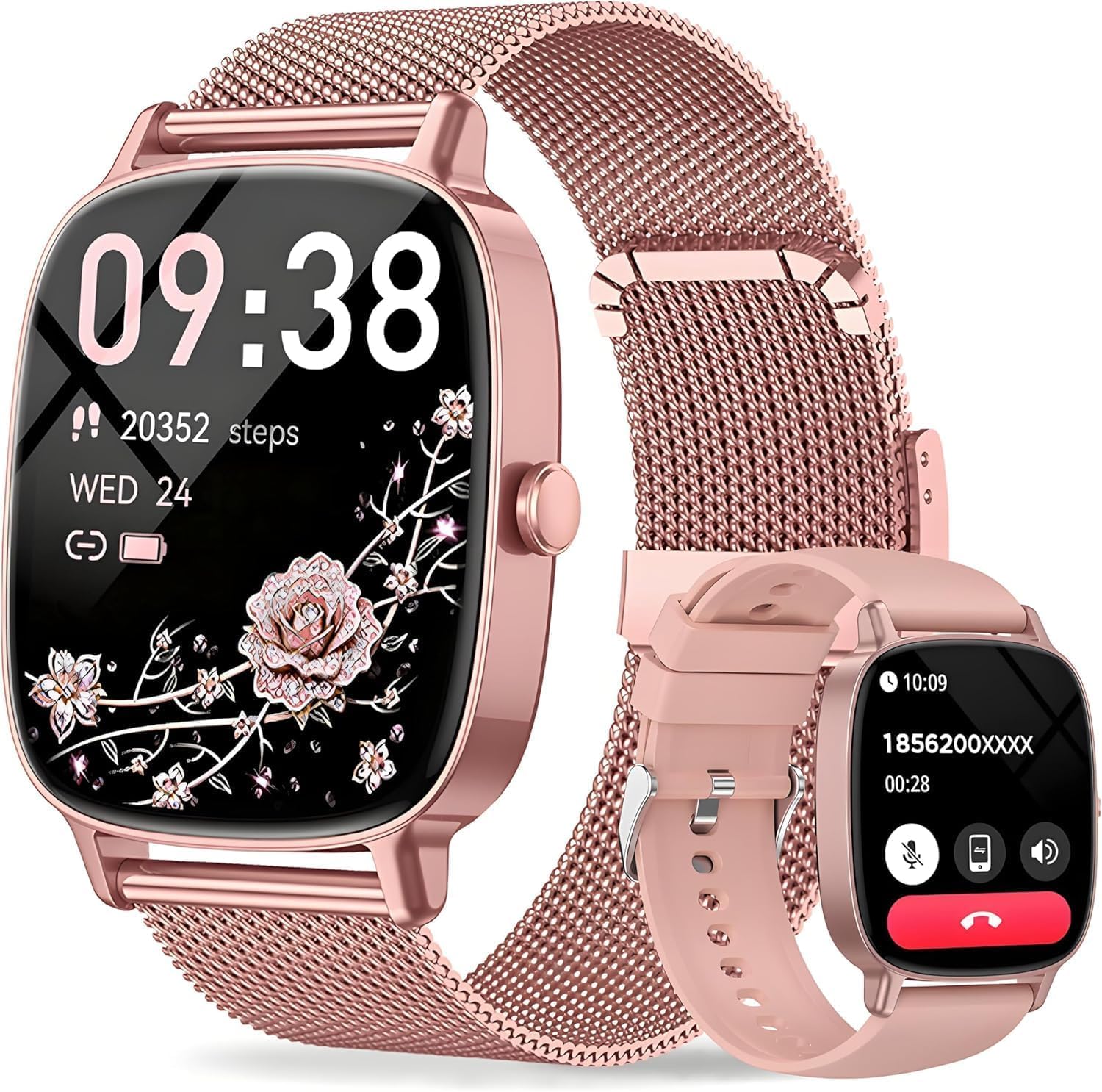coioc Smartwatch Donna,2 Cinturini,Risposta/Effettuazione Chiamate,Schermo Ultra Nitido1.85'' HD,Fitness Tracker Frequenza Cardiaca/Sonno/SpO2,Compatibile IOS/Android,120+Modalità Sportive,IP68