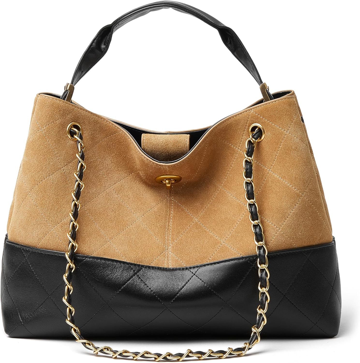 DORIS&JACKY Quilted Suede Tote Bag for Women, Designer Lambskin Satchel Shoulder Purse and Handbags with Chain Strap - Image 8