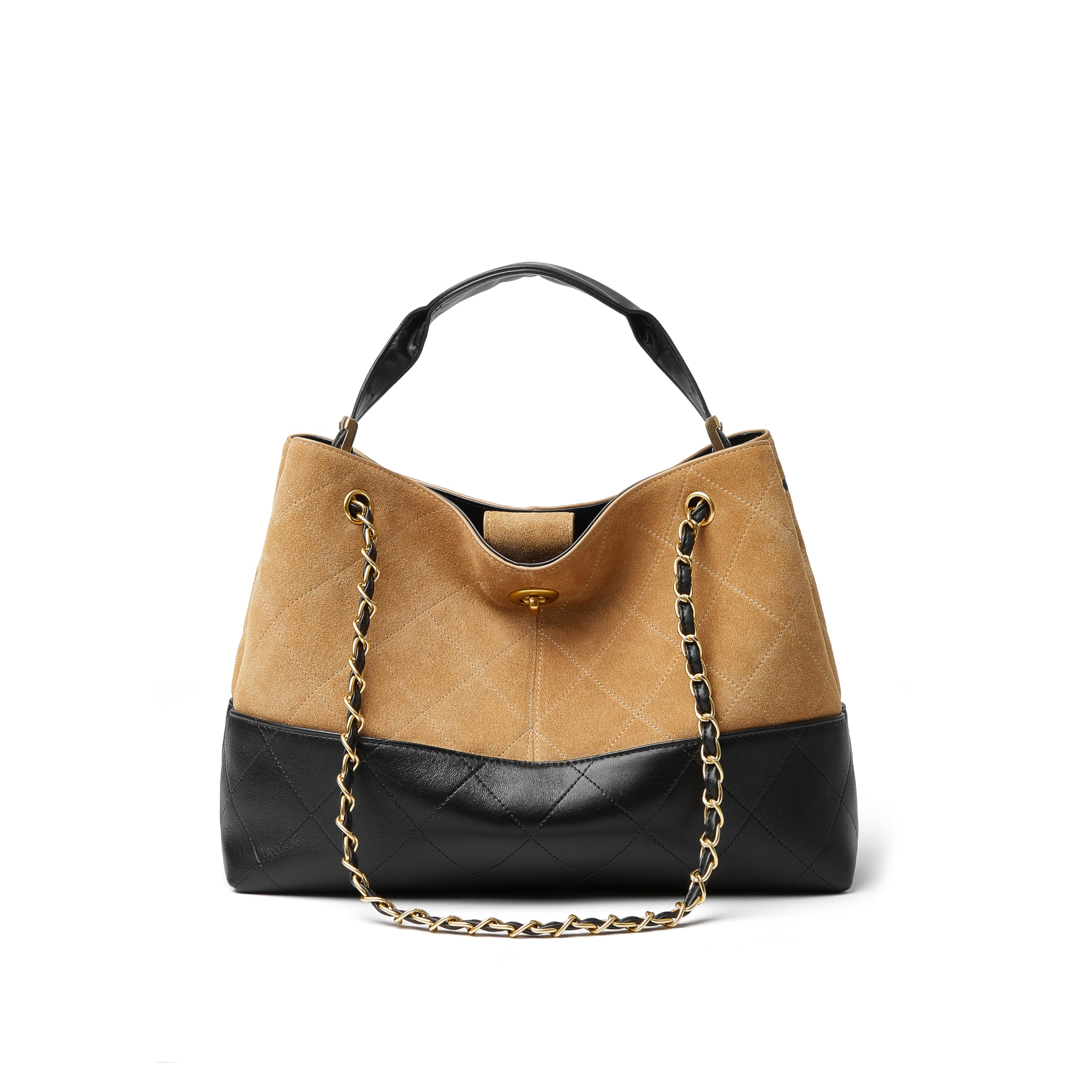 DORIS&JACKY Gesteppte Wildleder-Tragetasche für Damen, Designer-Lammfell-Umhängetasche und Handtaschen mit Kettenriemen