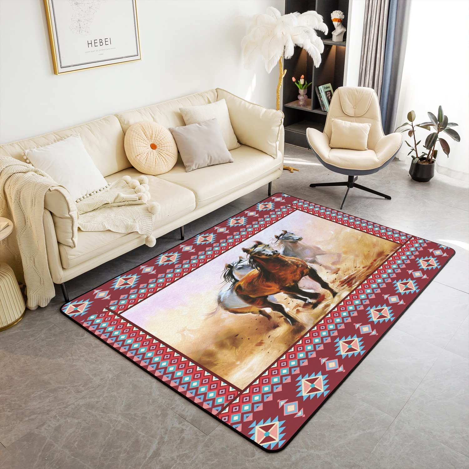 Alfombra de caballo galopante para niños y niñas, juego de alfombras decorativas de caballo, decoración de animales, alfombras de sala de estar, cama, bohemio, granja, vaquero, alfombra de interior,