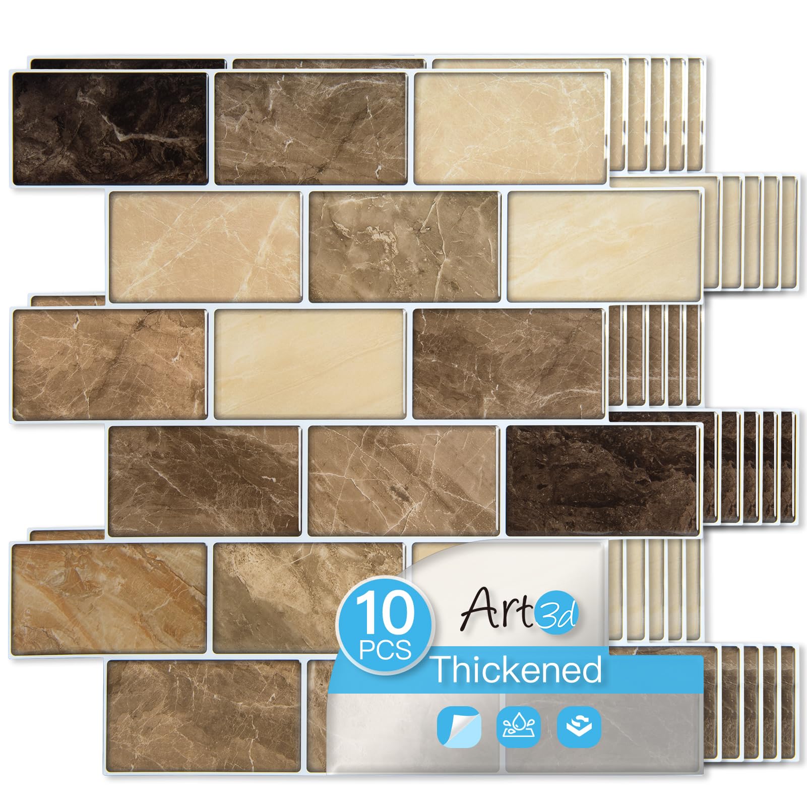 Art3d Upgrade Thicker Peel and Stick Yellow Jasper Wall Tiles Backsplash for Kitchen and Bathroom, Metro Subway Tiles Self Adhesive Tile Stickers,12"x 12", 10-Sheet