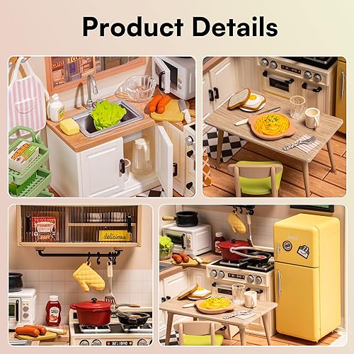 Miniatura 3 de Rolife Juego de juguetes de construcción de casas de plástico en miniatura con LED, adecuado para mini figuras, juguetes de construcción, kit de