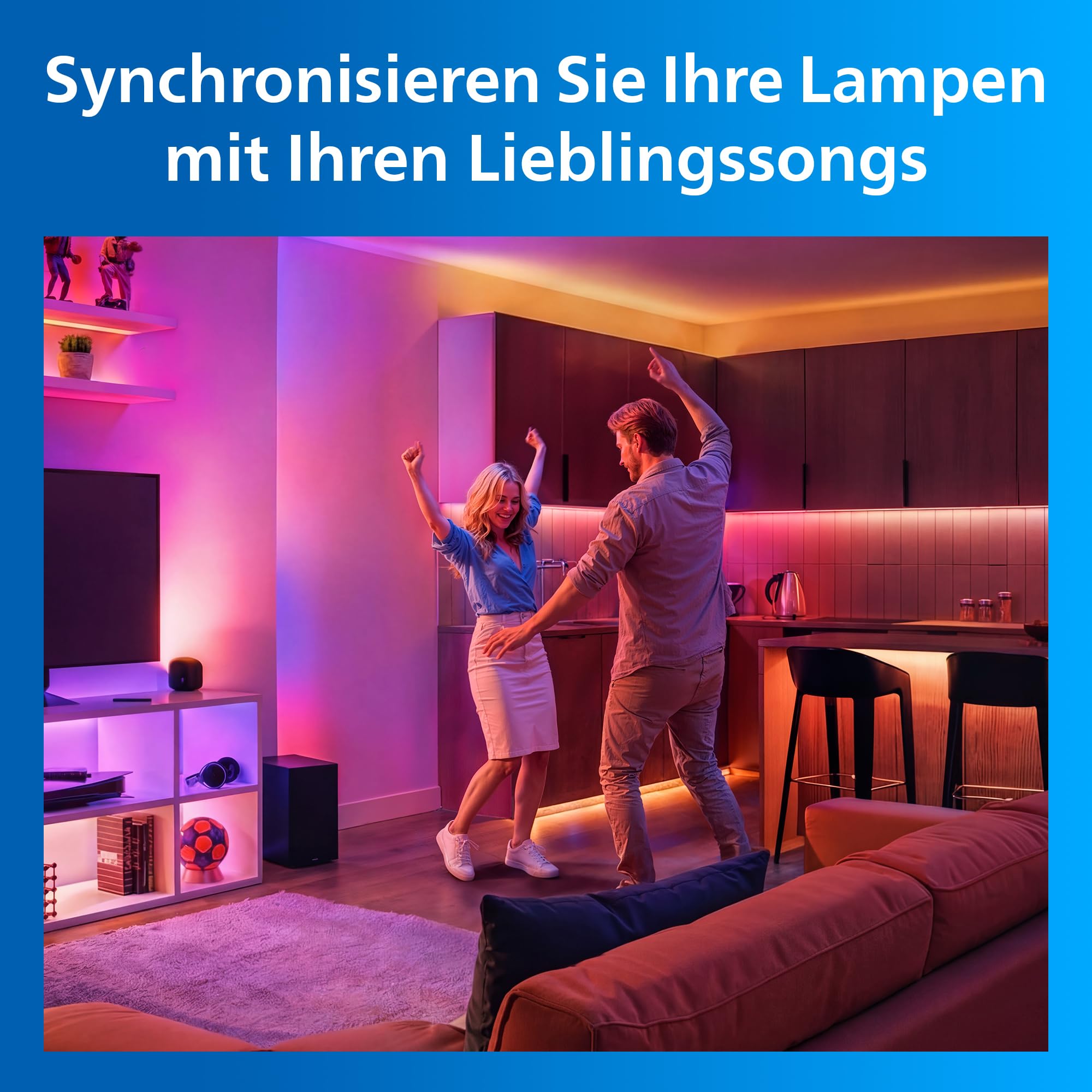 Philips Smart Lighting RGBICWW LED-Streifen, 10 m, Typ C, Mehrfarbige Farbverläufe, Einstellbares Weißlicht, Ambientes Licht, Verbunden Durch WiZ, Alexa, Google Home, Apple Home, 1er- Pack