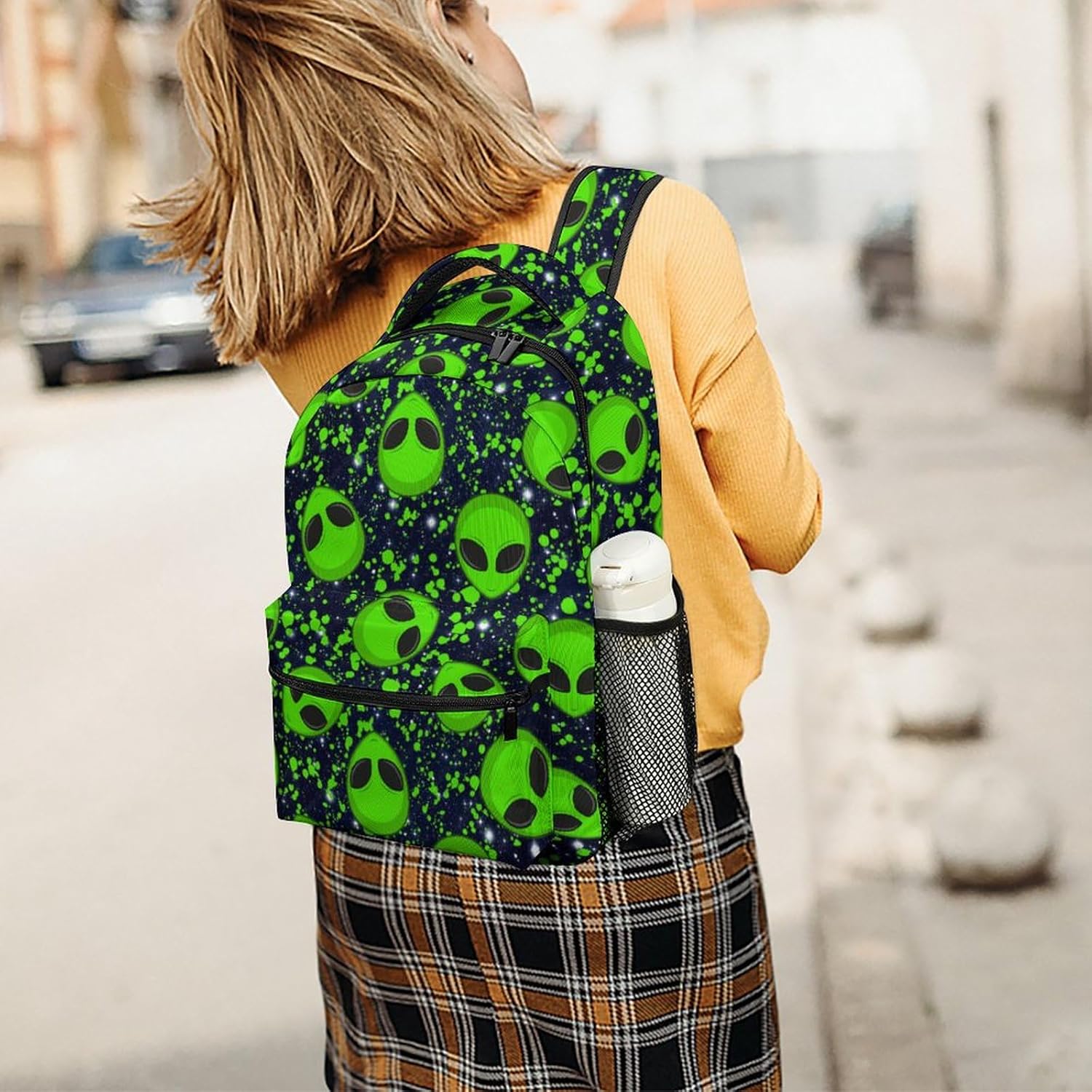 Alien Sky Green Lightweight Travel Backpack With Zipped Front Pocket Printed Laptop Bag Fashion Casual Daypack For Work, Hiking, Camping Unisex - Image 7