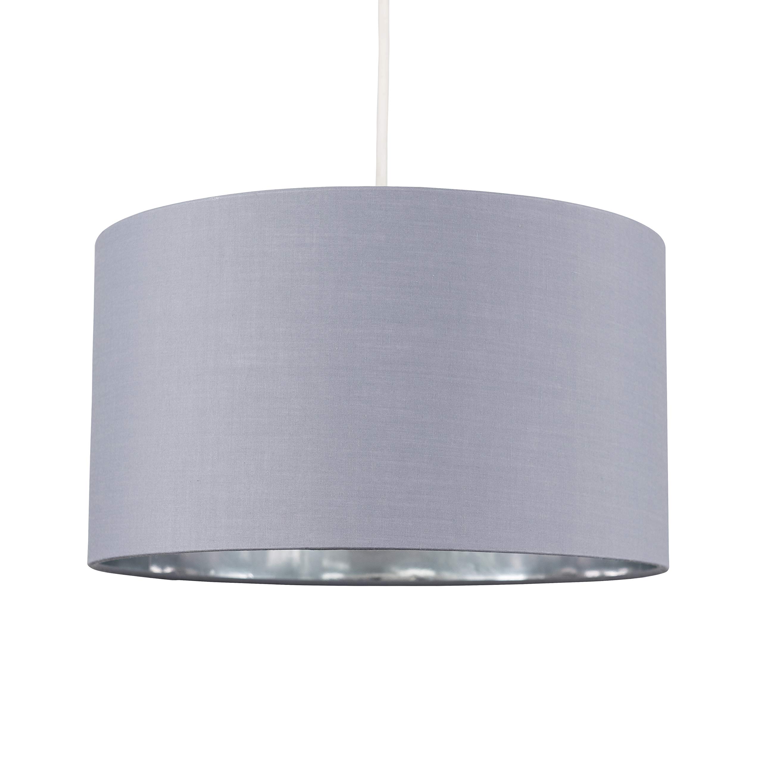 Valuelights Pale Grey Reni With Metallic Chrome Inner Easy Fit Ceiling Lamp Shade | Size: Medium